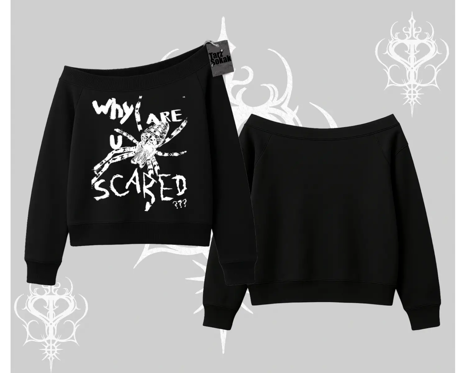 Beyaz Kayık Yaka Sweatshirt Why are u Scared