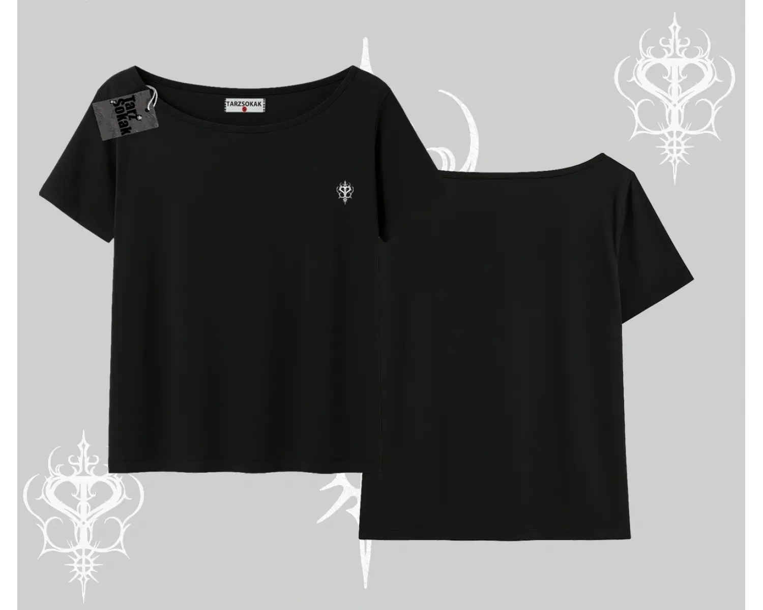 Beyaz Kayık yaka Tişört Özel logolu