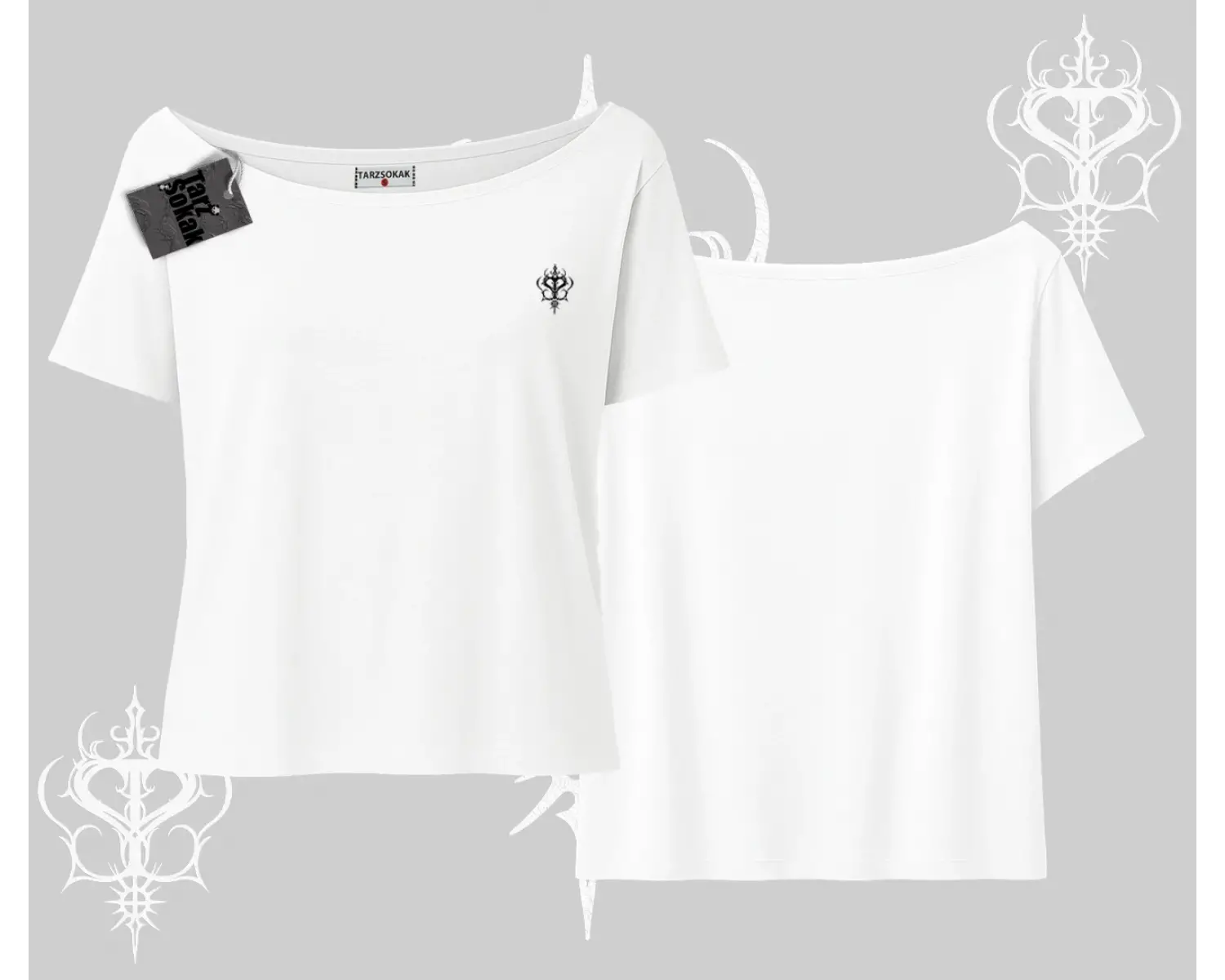 Beyaz Kayık yaka Tişört Özel logolu