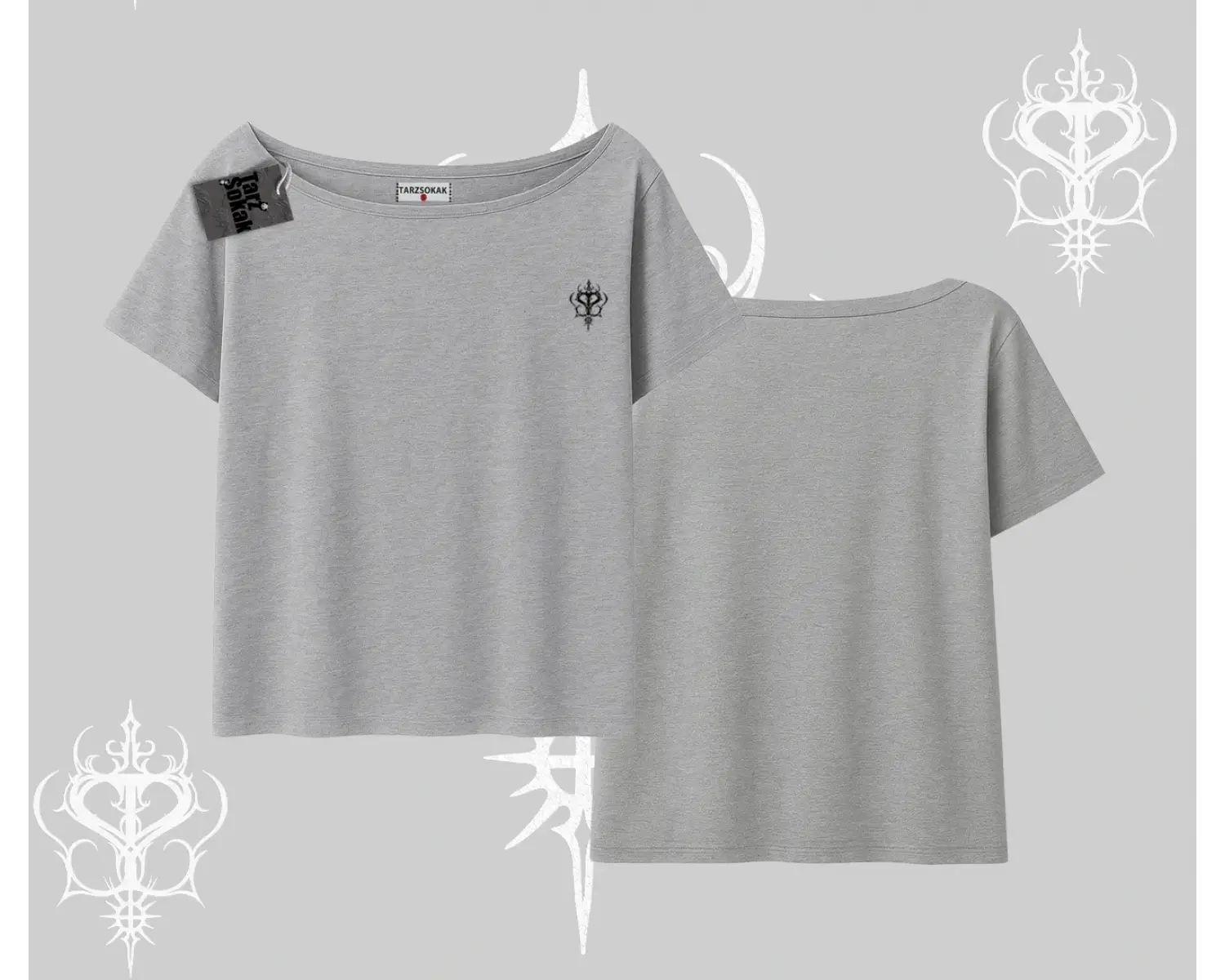 Beyaz Kayık yaka Tişört Özel logolu