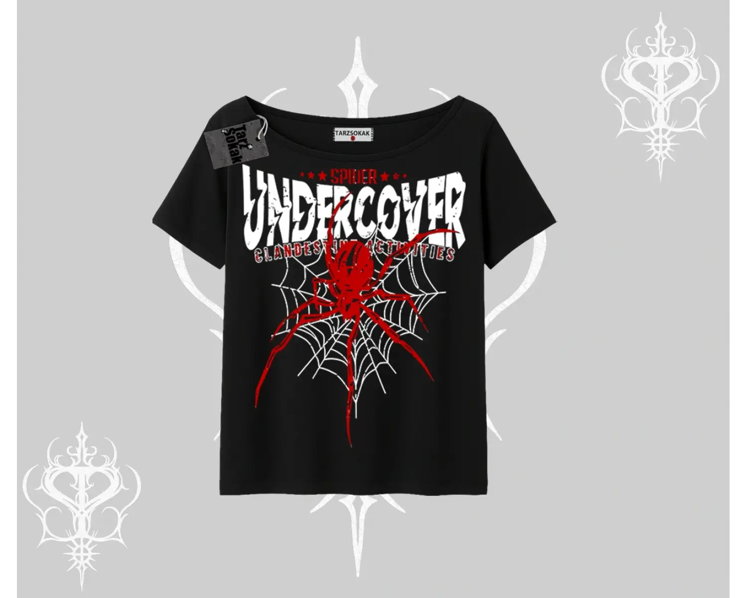 Beyaz Kayık yaka Tişört Spider Undercover