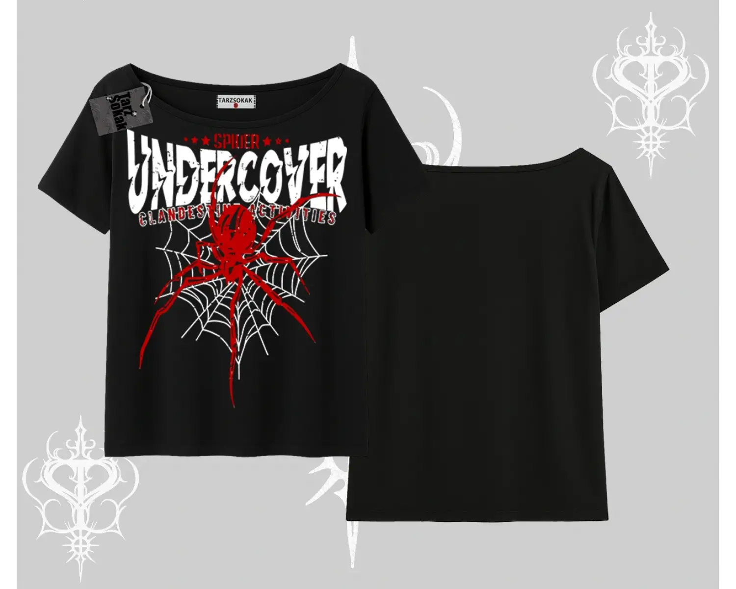 Beyaz Kayık yaka Tişört Spider Undercover