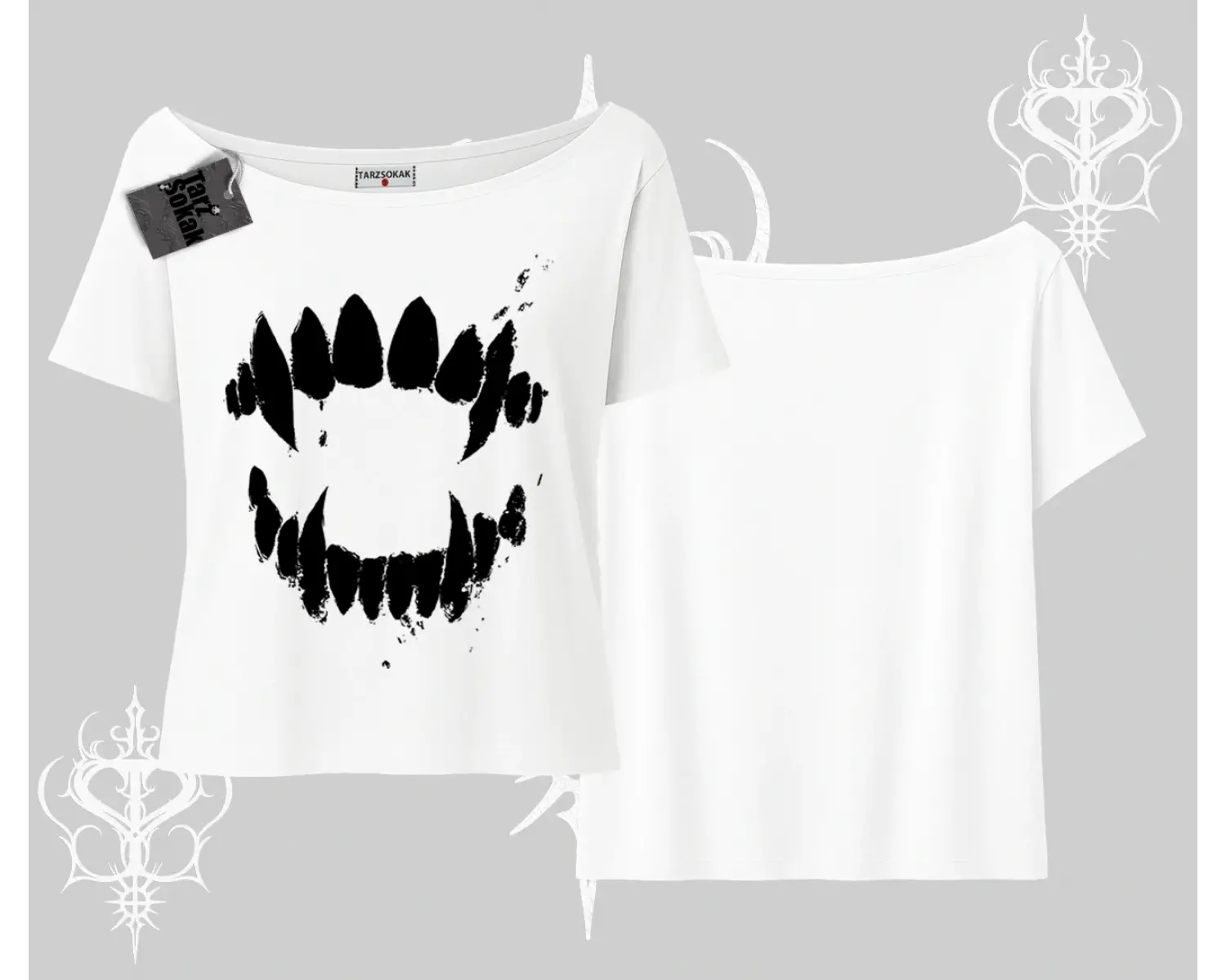 Beyaz Kayık yaka Tişört Vampir Dış