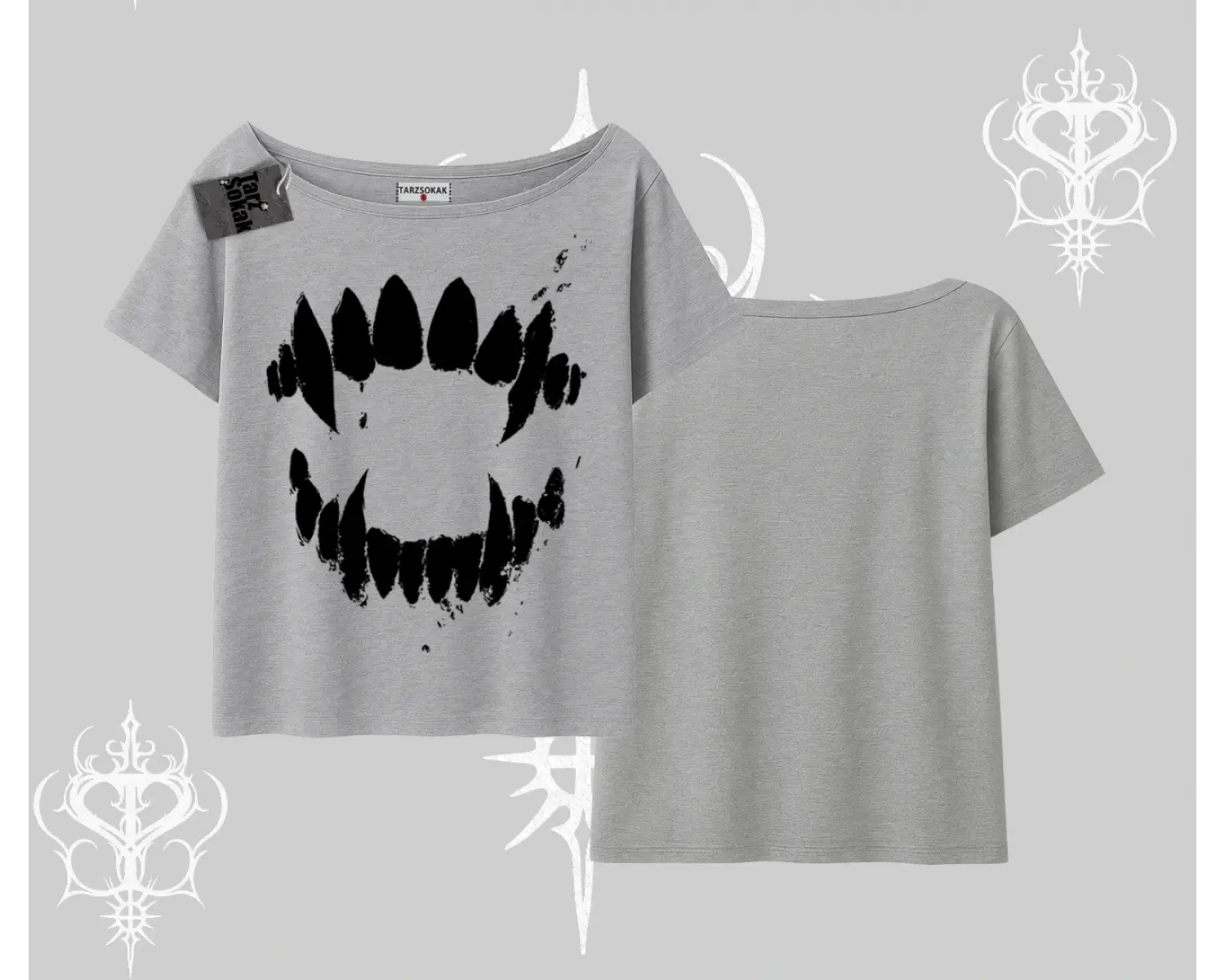 Beyaz Kayık yaka Tişört Vampir Dış