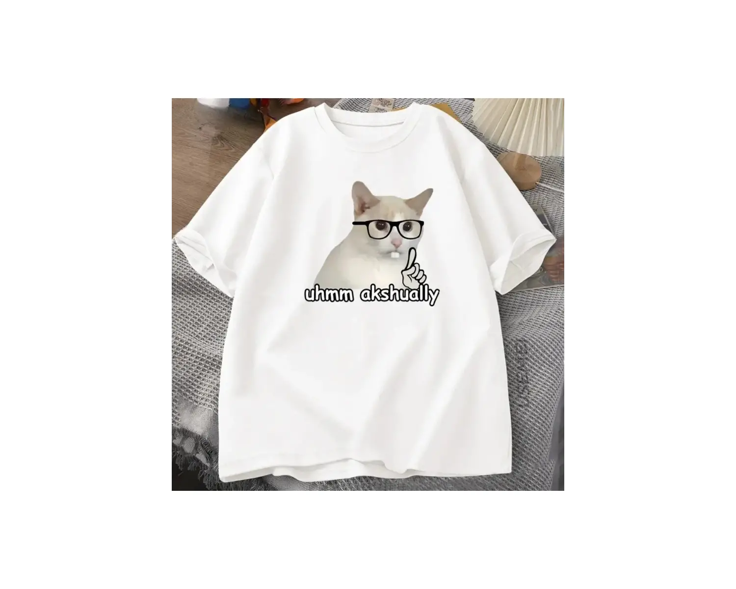 Beyaz Kedi Beyinrot Harajuku Yuvarlak Boyun Yaz Kedi