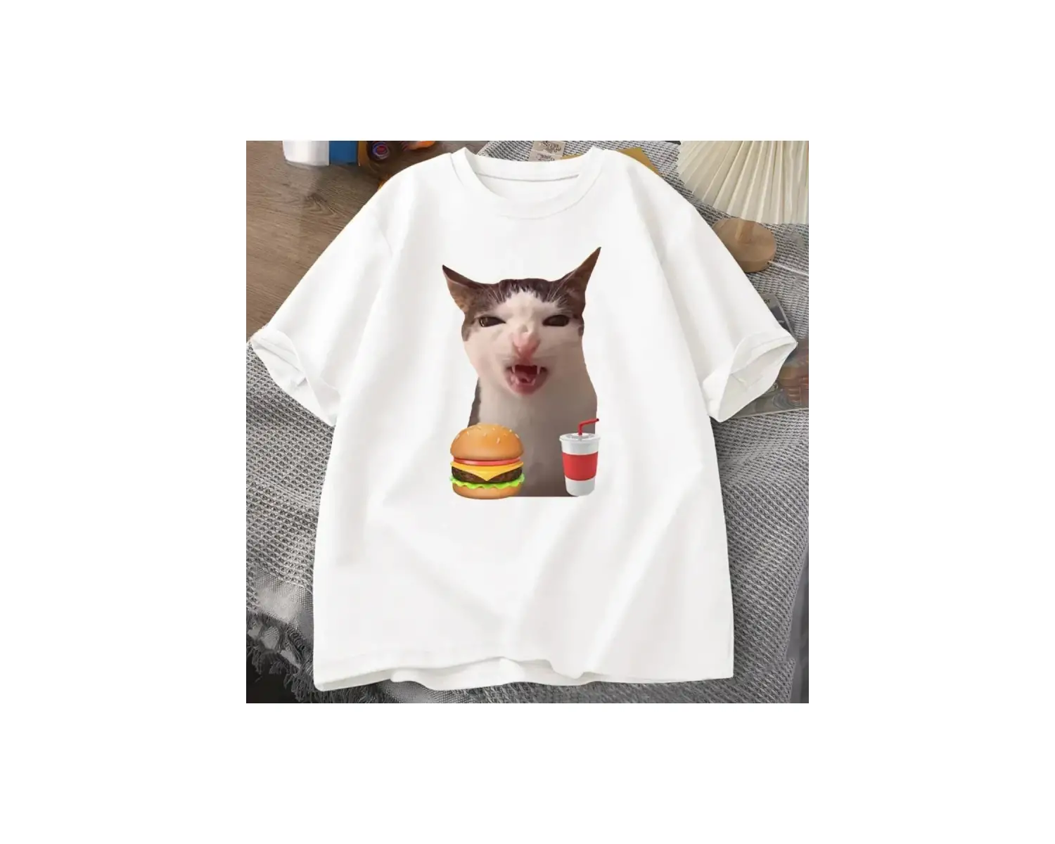 Beyaz Kedi Çıtır Gıda Meme Aptal Komik Kedi Yeme