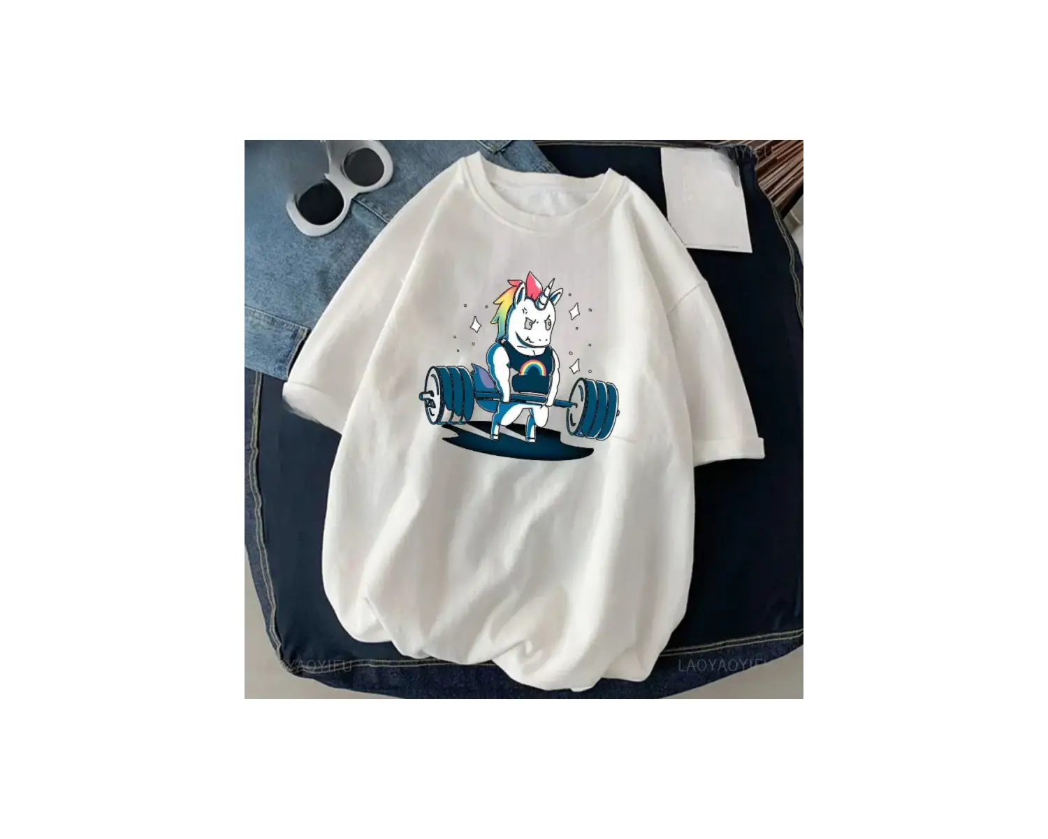 Beyaz Kedi Halter baskılı Çalışma Komik Spor Salonu Tasarım Etiket Grafik li T