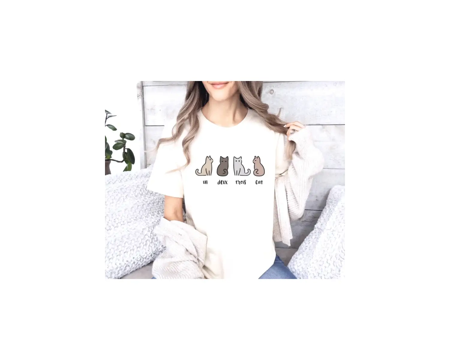 Beyaz Kedi Kedi Sevgilisi Hediye Un Deux Trois Kedi Komik Tee Elbise Üst Y2K T