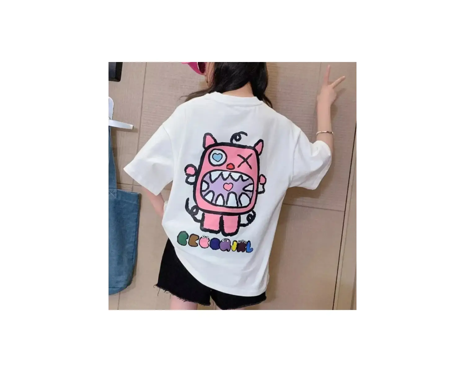 Beyaz Kedi Meme Baskı Karikatür Grafik Baskı Yaz Tees Tops Harajuku