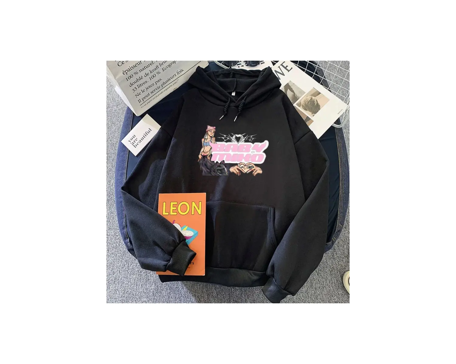 Beyaz kıcı genç Miko BabyMiko Hoodies Hip Hop grafik Clothin