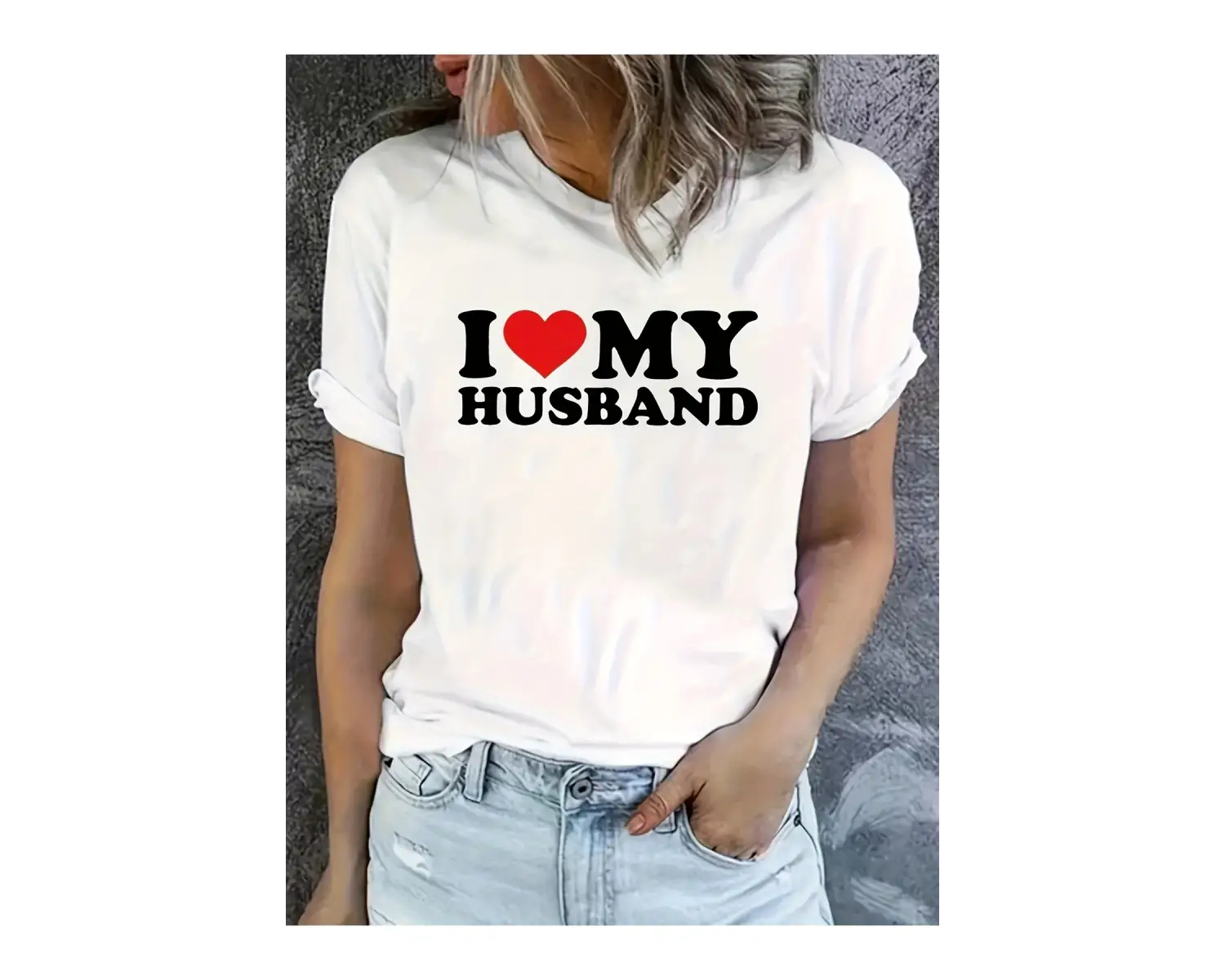 Beyaz kolay bakım kalp kocam baskı Tee seviyorum-şık yaz tarzı için streç ekip boyun üs