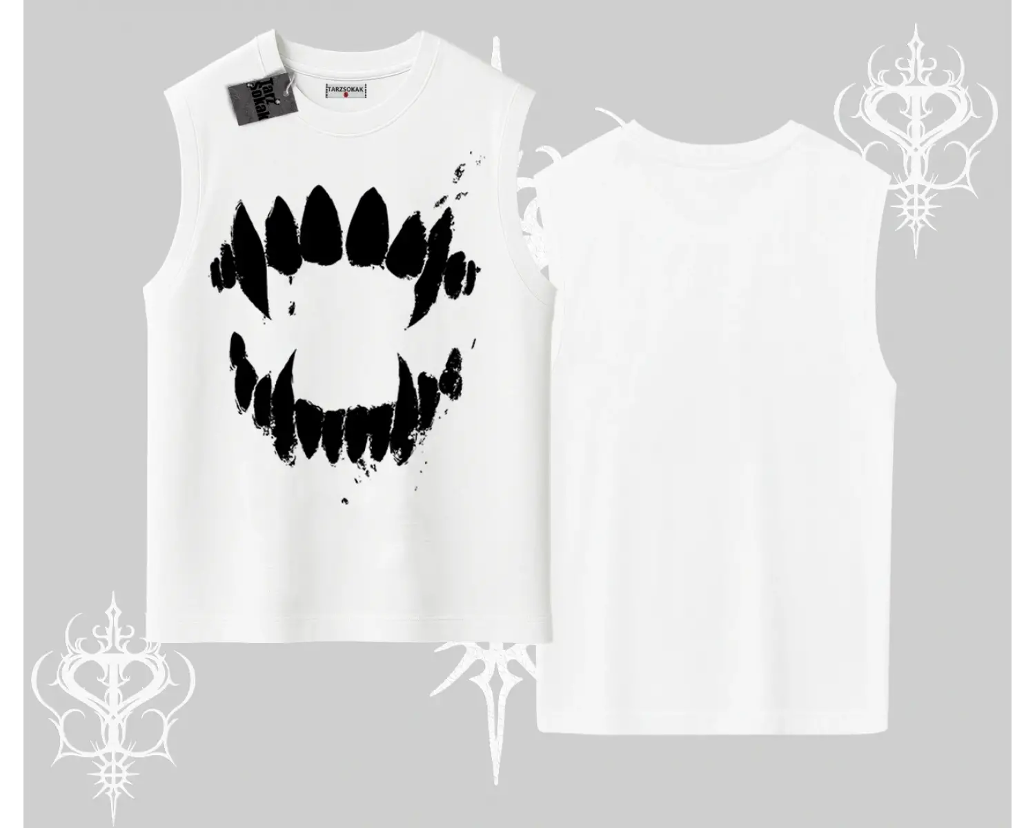 Beyaz Kolsuz Tişört Vampir Dış