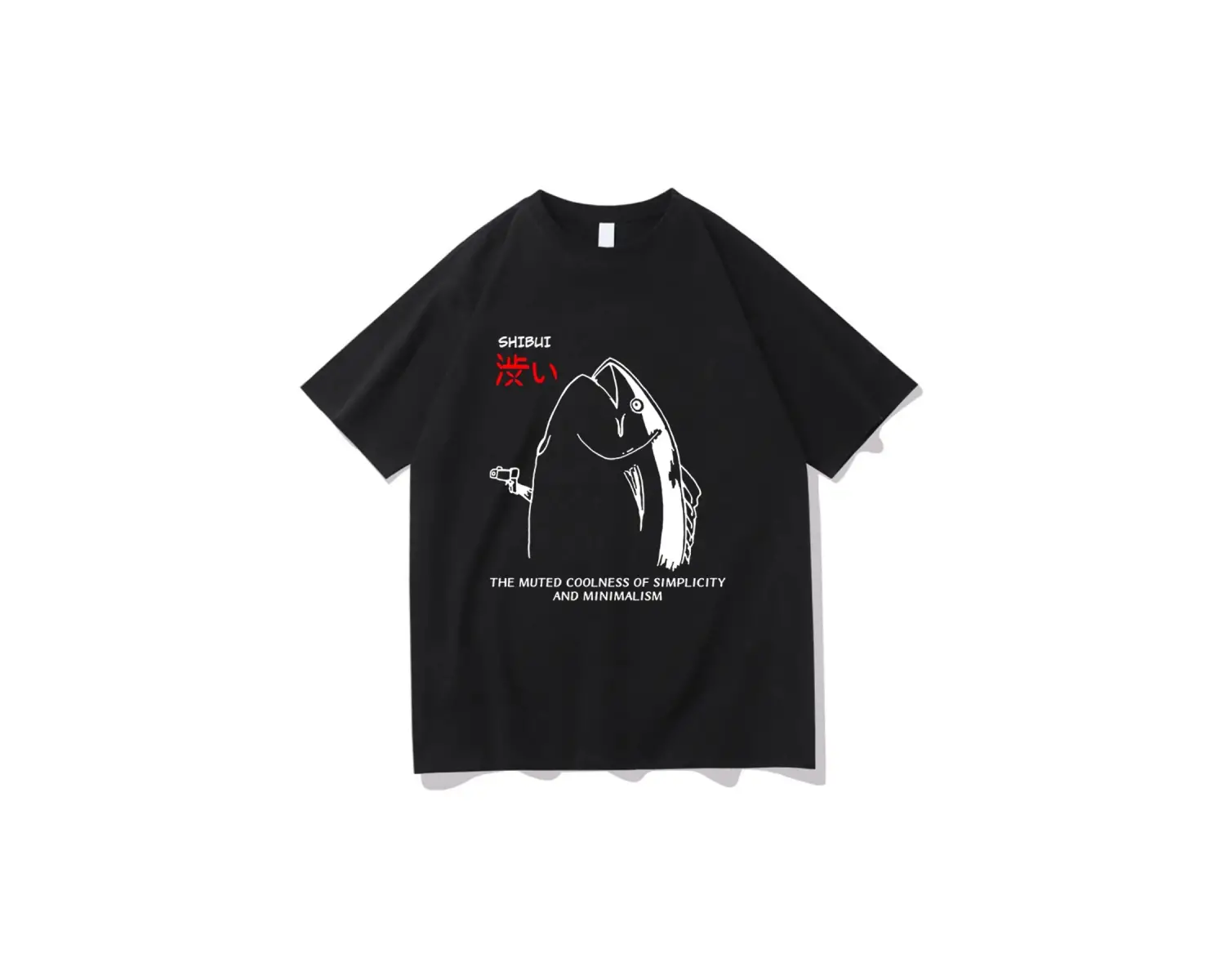 Beyaz Komik Japon Balık Silah Tshirt,/ Harajuku Kawaii i Yaz Üstleri