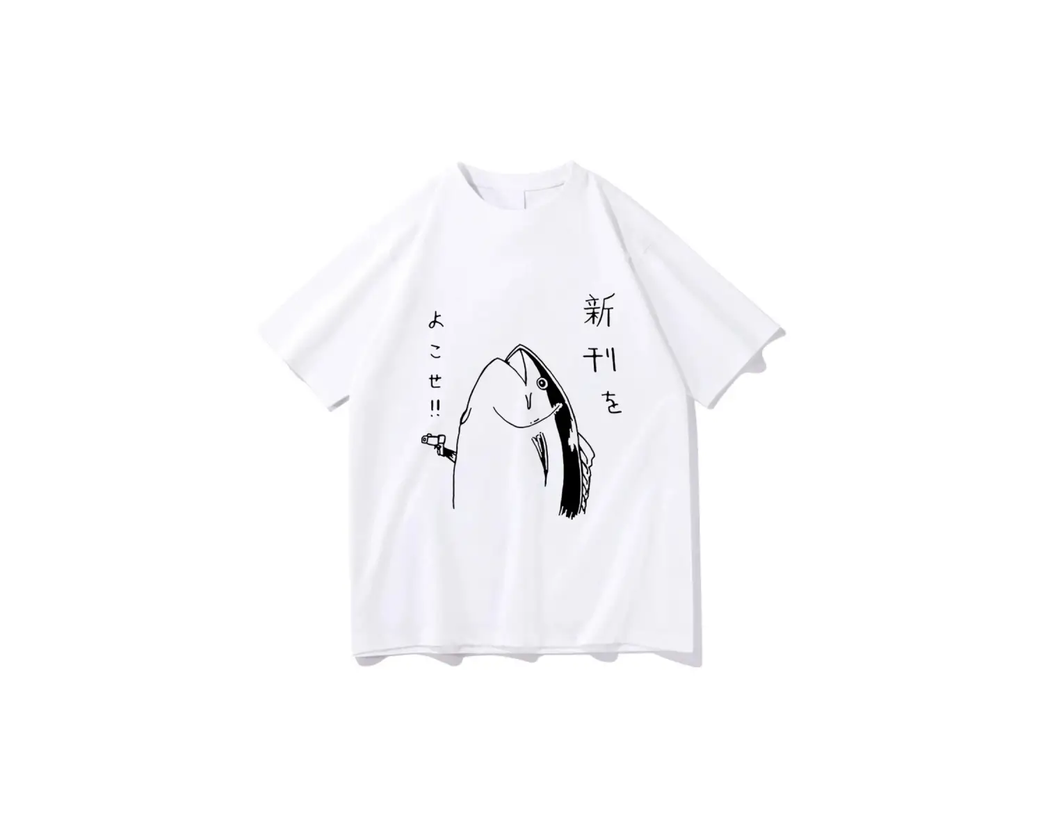 Beyaz Komik Japon Balık Silah Tshirt,/ Harajuku Kawaii i Yaz Üstleri
