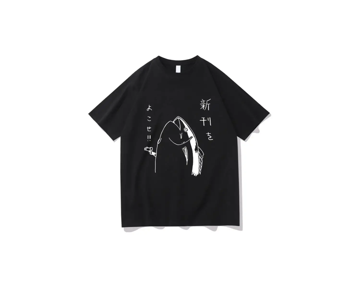 Beyaz Komik Japon Balık Silah Tshirt,/ Harajuku Kawaii i Yaz Üstleri