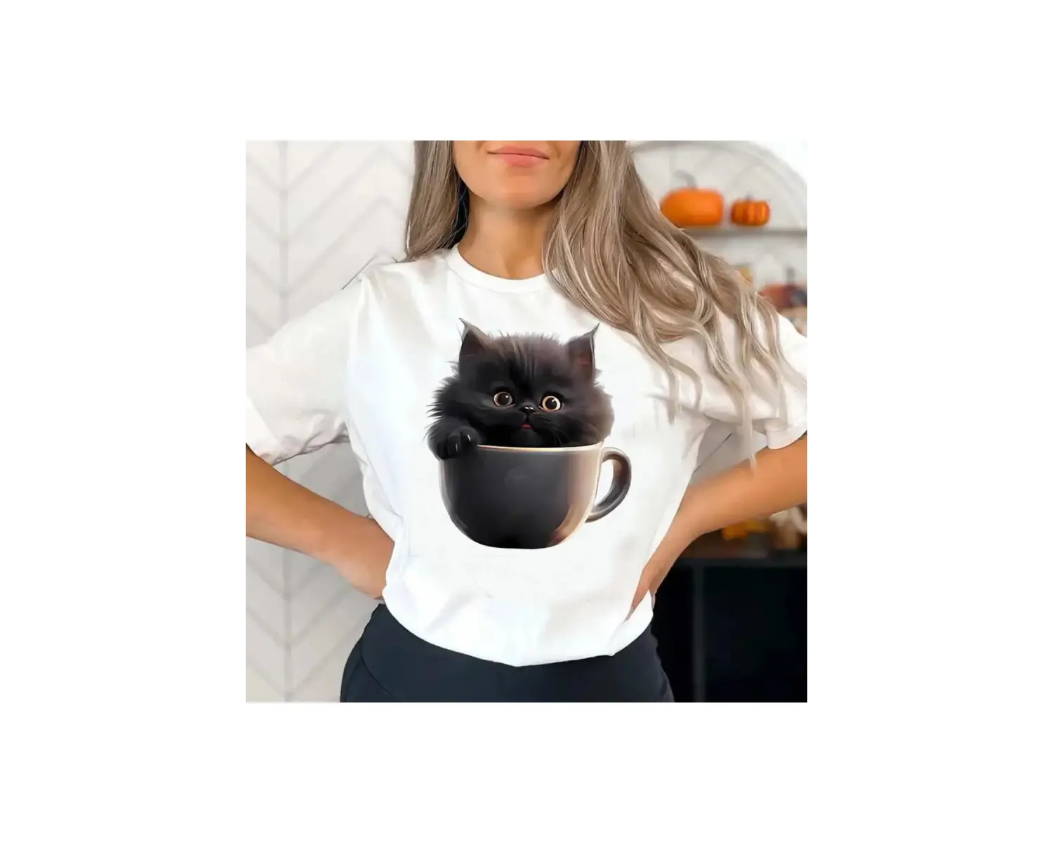 Beyaz Komik Kedi Genç Vintage Kore i Renkli Grunge Grafik Grafik Pastel 80