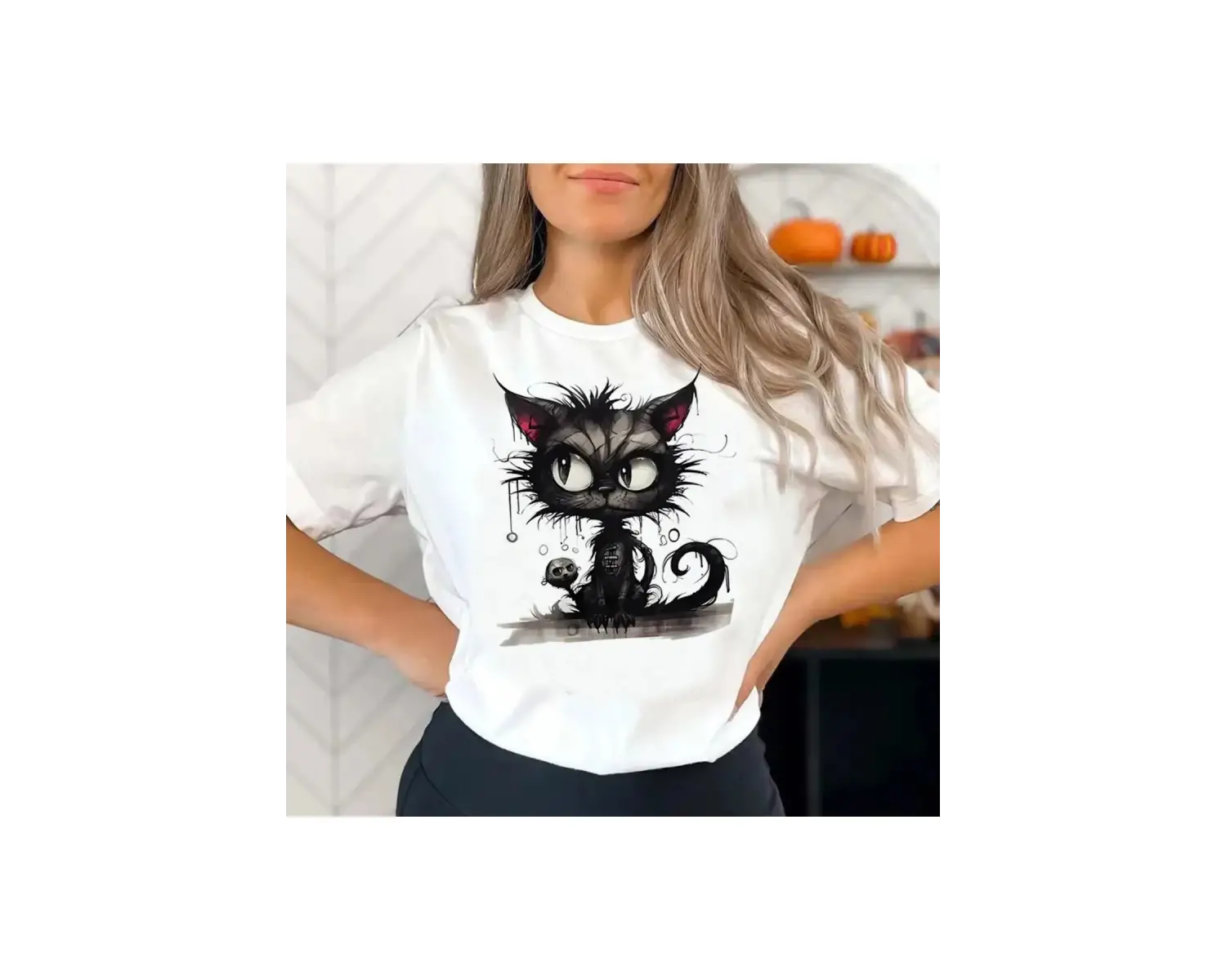 Beyaz Komik Kedi Genç Vintage Kore i Renkli Grunge Grafik Grafik Pastel 80