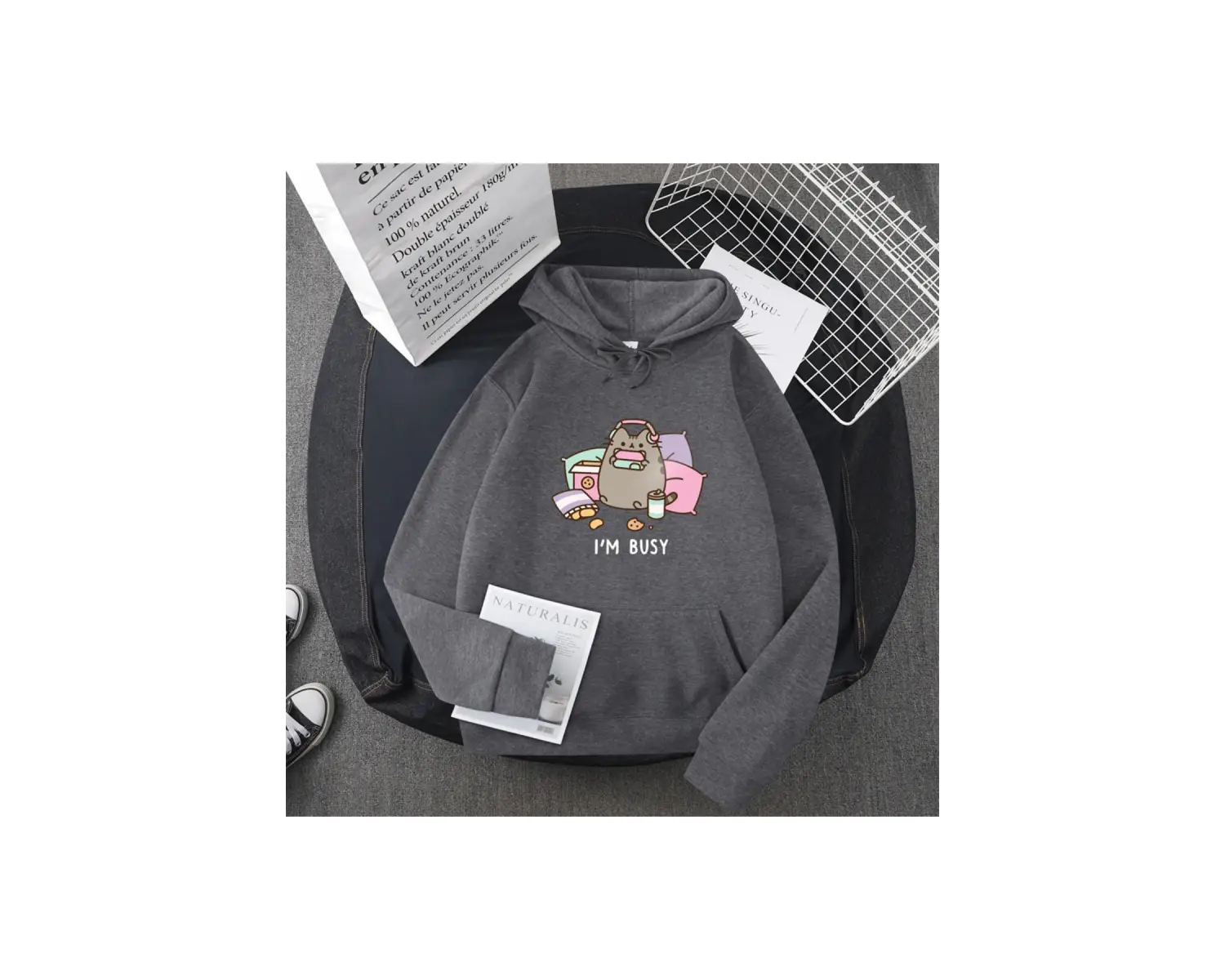 Beyaz Komik kedi kadın moda Kawaii