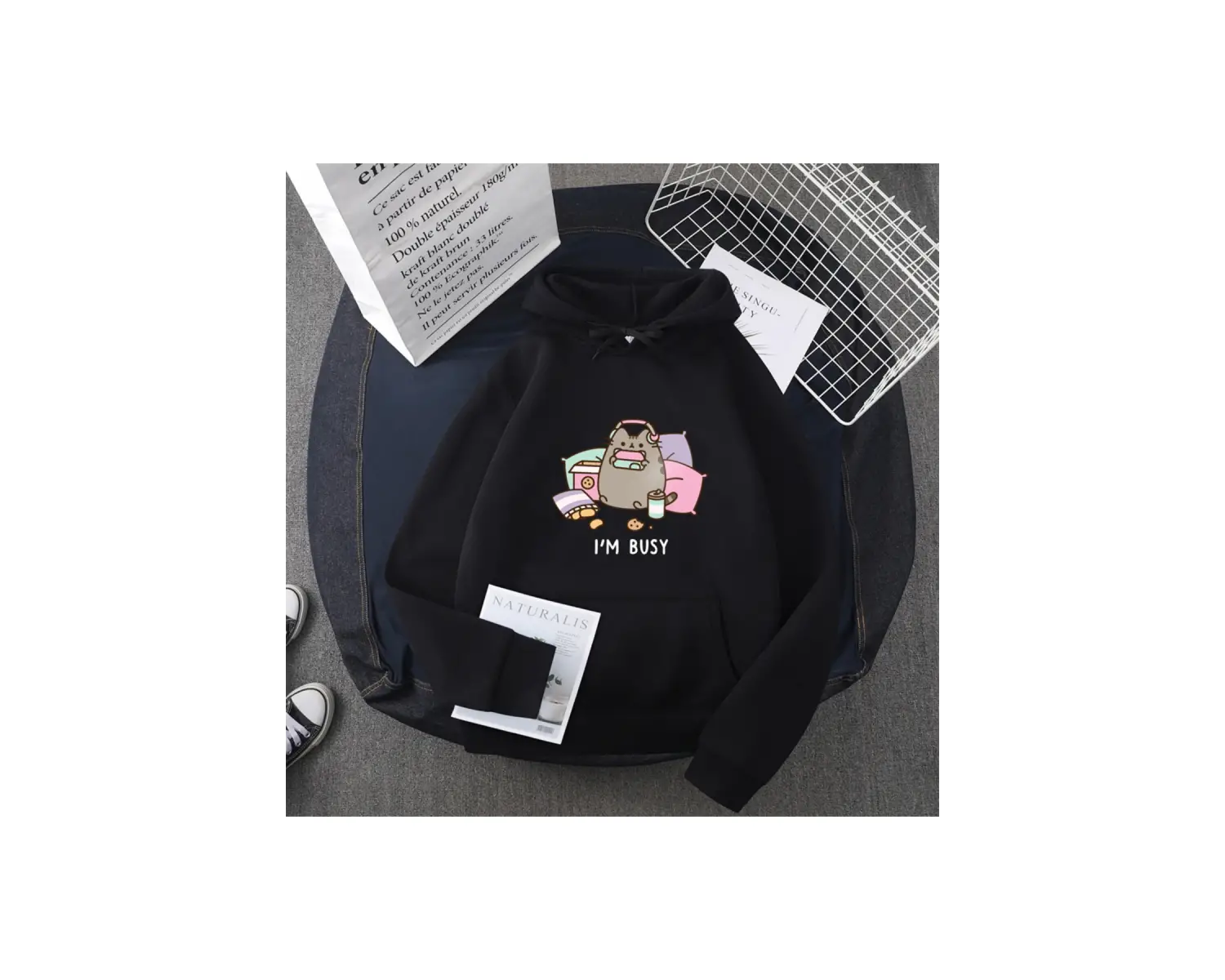 Beyaz Komik kedi kadın moda Kawaii