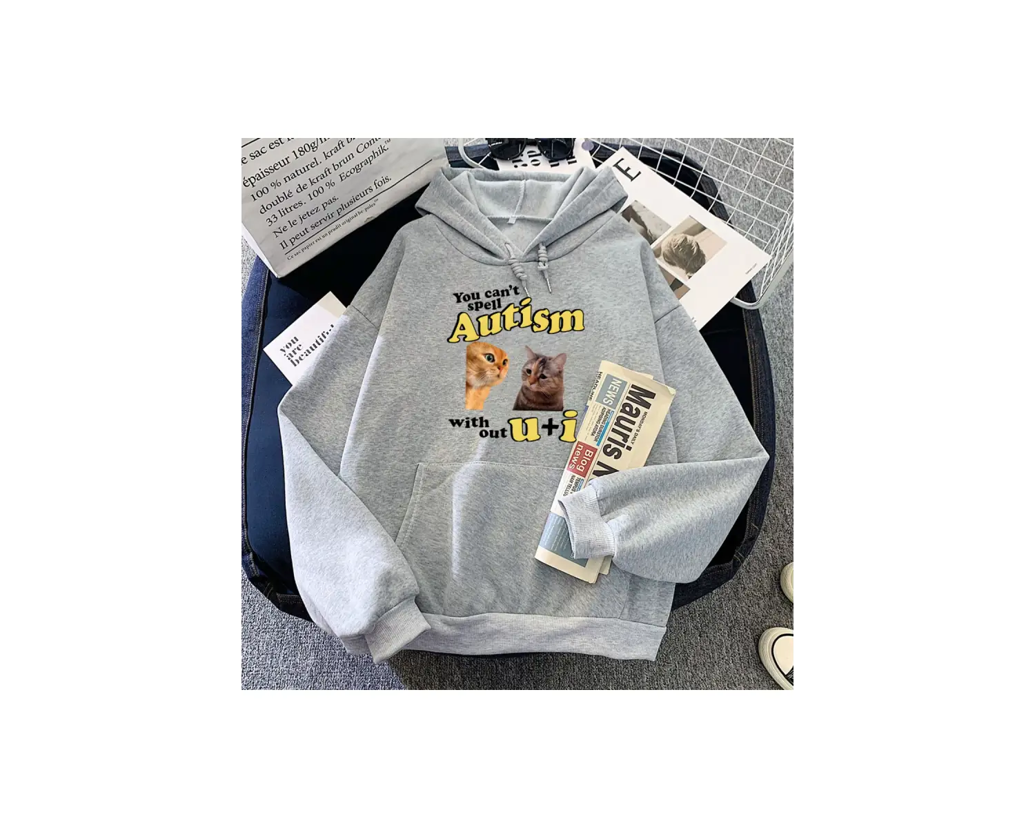 Beyaz Komik Meme kedi Hoodies U olmadan heceleyemezsiniz ve ben karikatür grafik