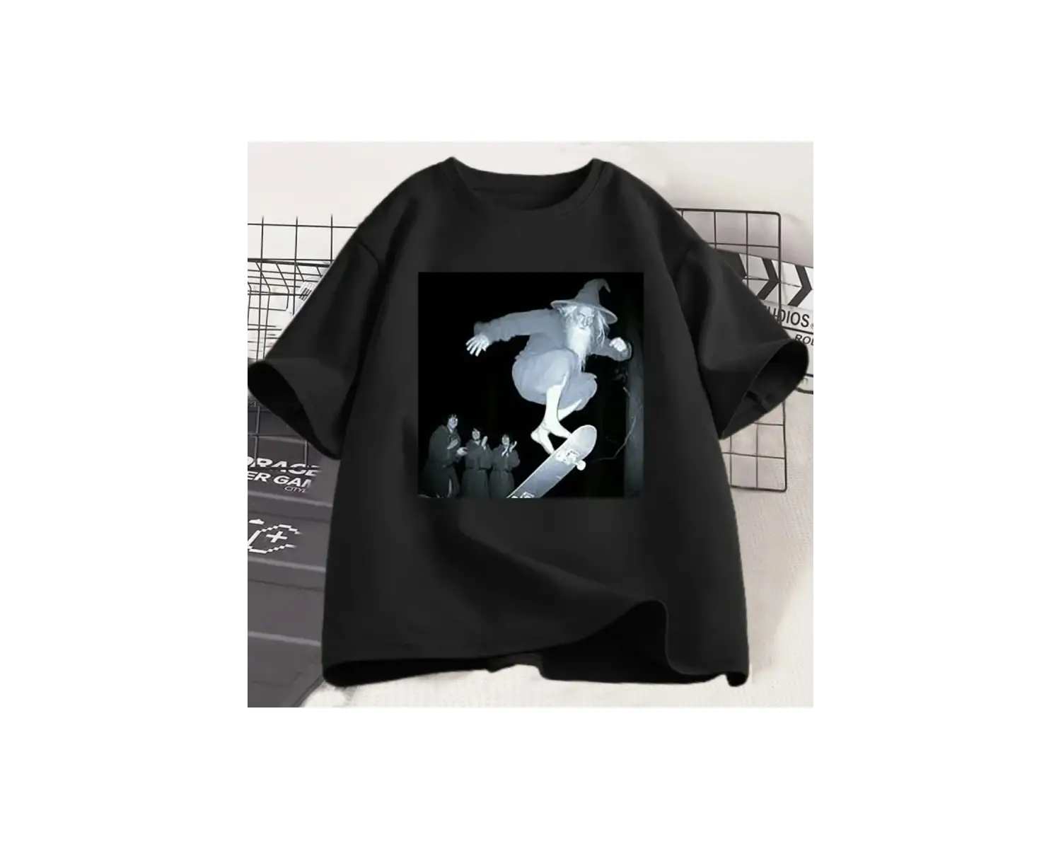 Beyaz Komik Vintage Paten Tshirt Nefes Gevşek Hip Hop Sokak Tees Retro S