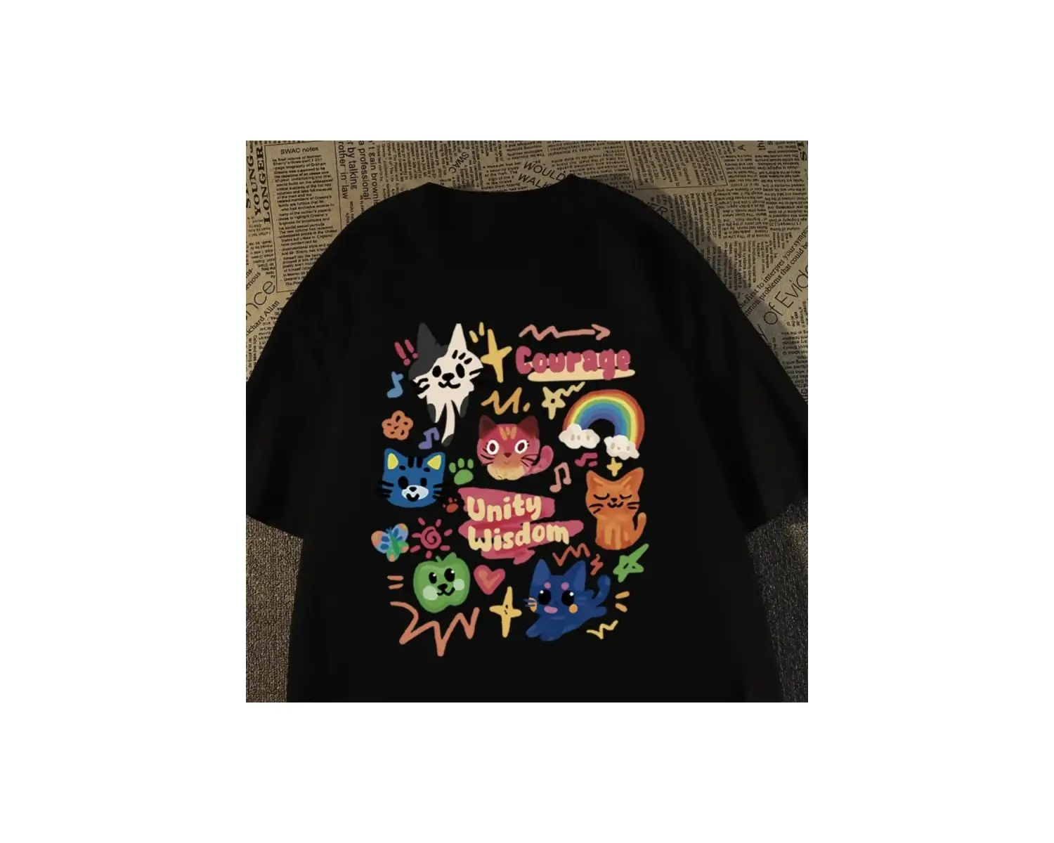 Beyaz Kore Retro Sevimli Kedi ler için Gevşek Yuvarlak Boyun Yaz