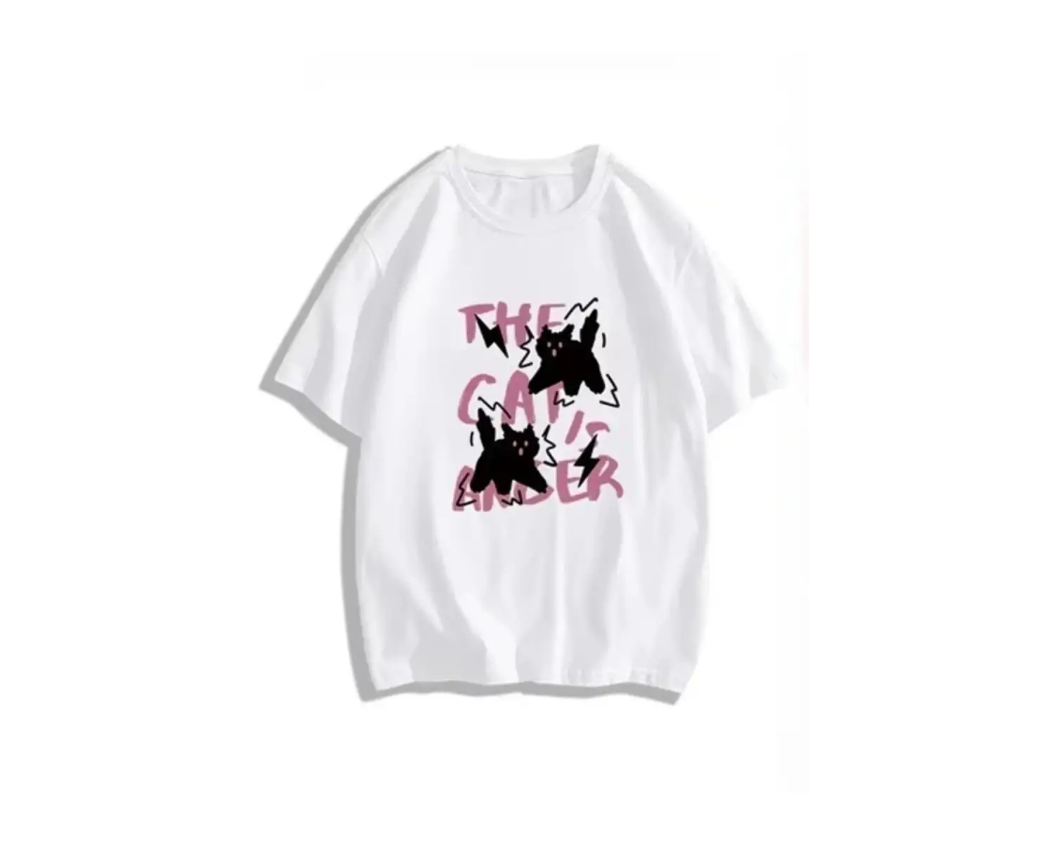 Beyaz Korku Kedi Baskı Yaz, Saf Y2k Üst Hem lar için Uygun