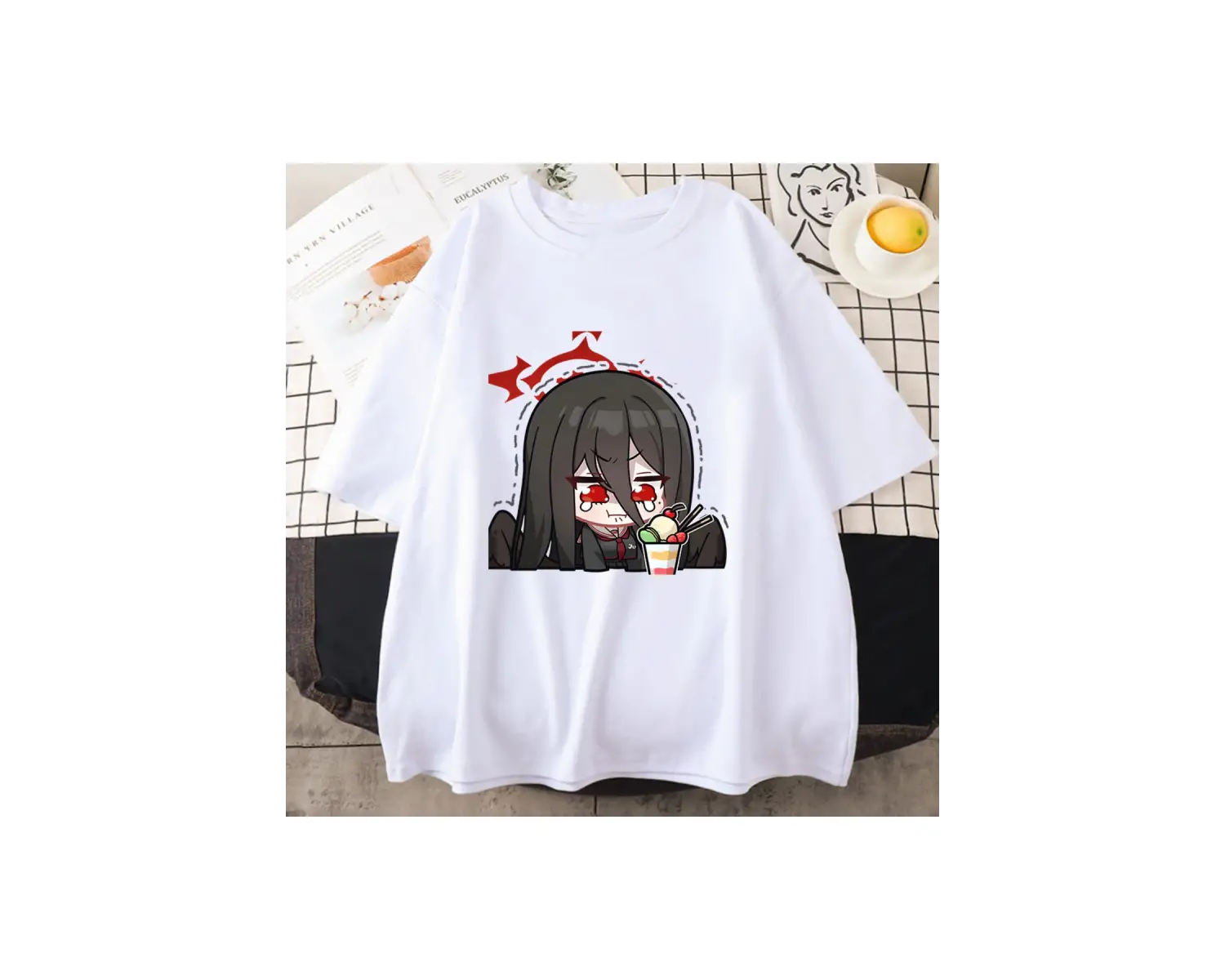 Beyaz Mavi Arşiv Hasumi Sad Girl Tshirt lu Unisex Tees Genç Ca