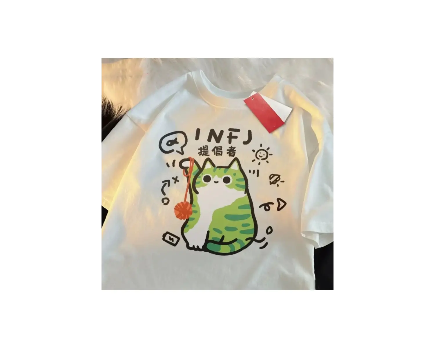 Beyaz MBTI Yaz ve Bahar ler Eğlenceli Kedi Nefes Yumuşak Serin