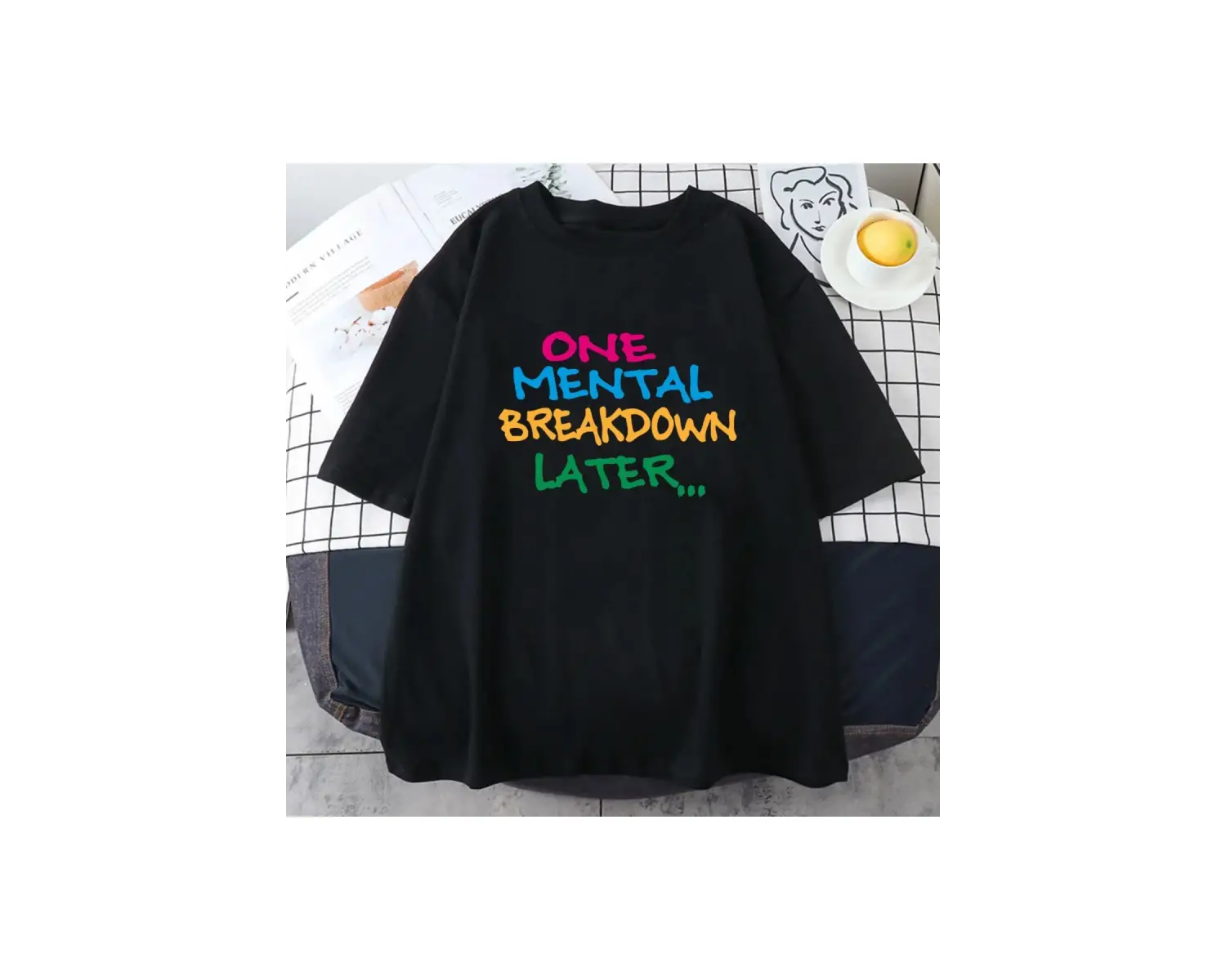 Beyaz Mektup baskılı bir zihinsel arıza sonra grafik yaz Streetwear Hip Hop ra