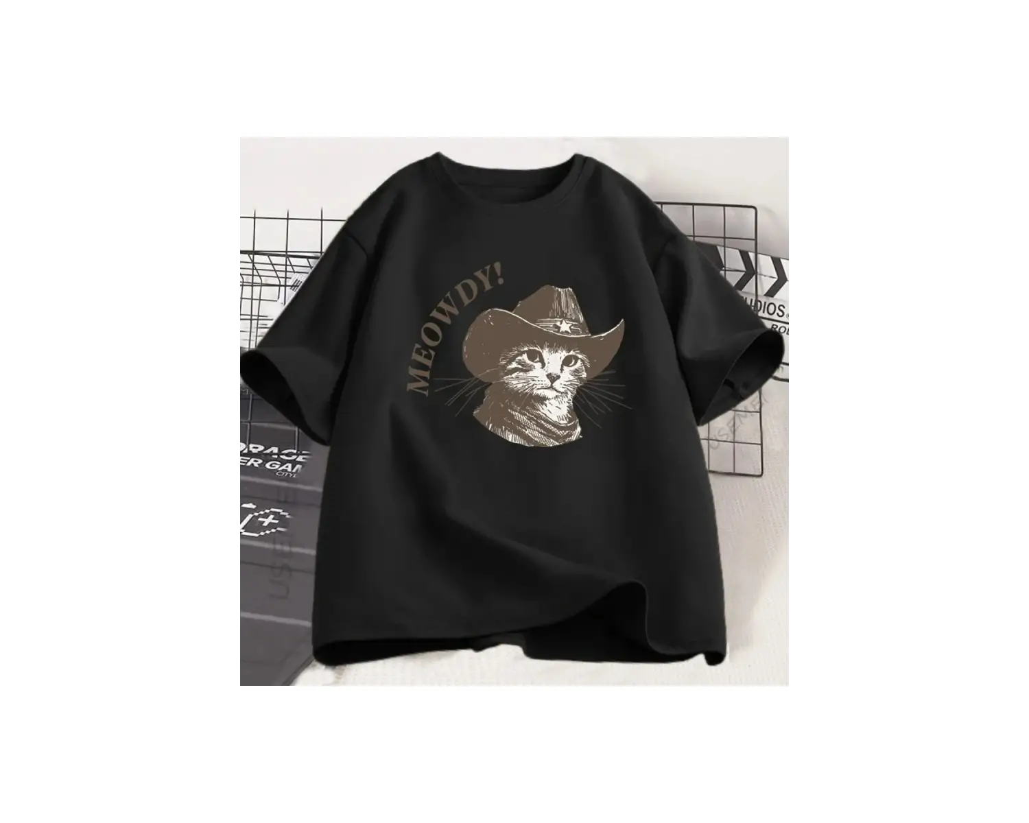 Beyaz Meowdy Kovboy Kediler Vintage Kovboy Kedi 90s Komik Sevimli Yavru Kedi