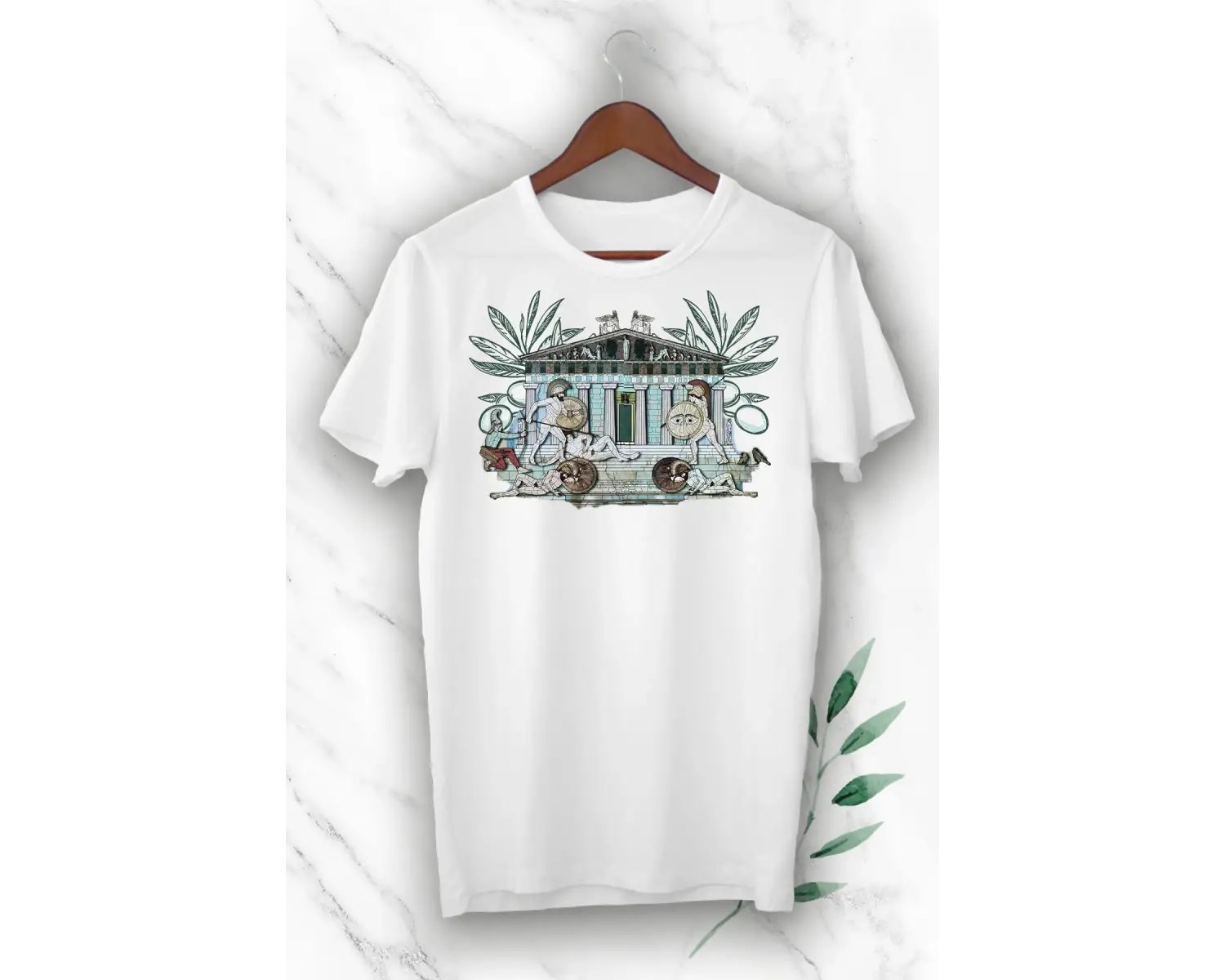 Beyaz Mitoloji Antik Kent Baskılı Unısex Tişört