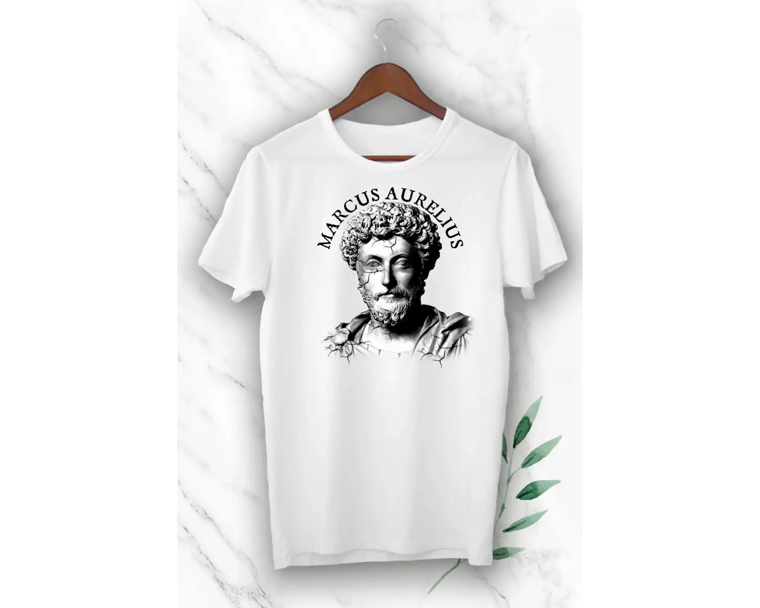 Beyaz Mitoloji Filozof Marcus Aurelius Baskılı Unısex Tişört