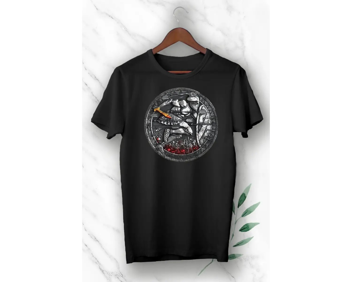 Beyaz Mitoloji Savaşçı Figürü Baskılı Unısex Tişört