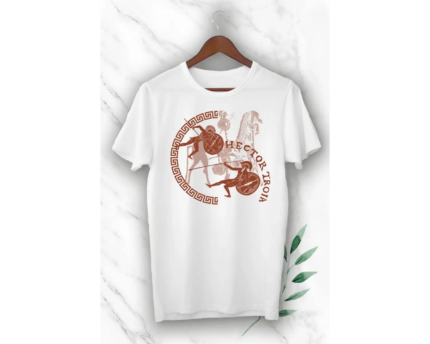 Beyaz Mitoloji Truva Prensi Hektor Baskılı Unısex Tişört