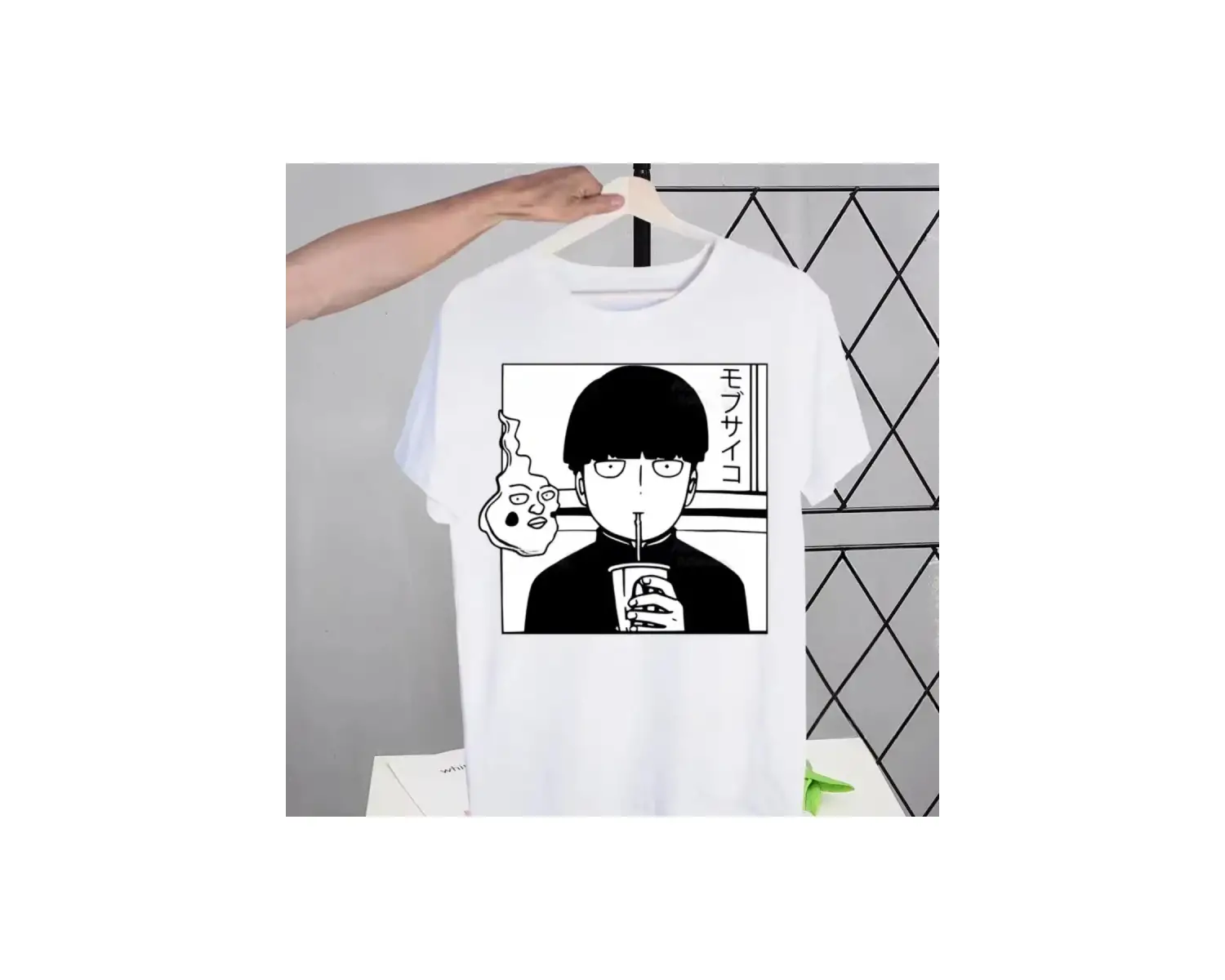 Beyaz Mob Psycho 100 Shigeo Kageyama Retro Yıkanmış Tees Tops Harajuku Bir Anime Mang