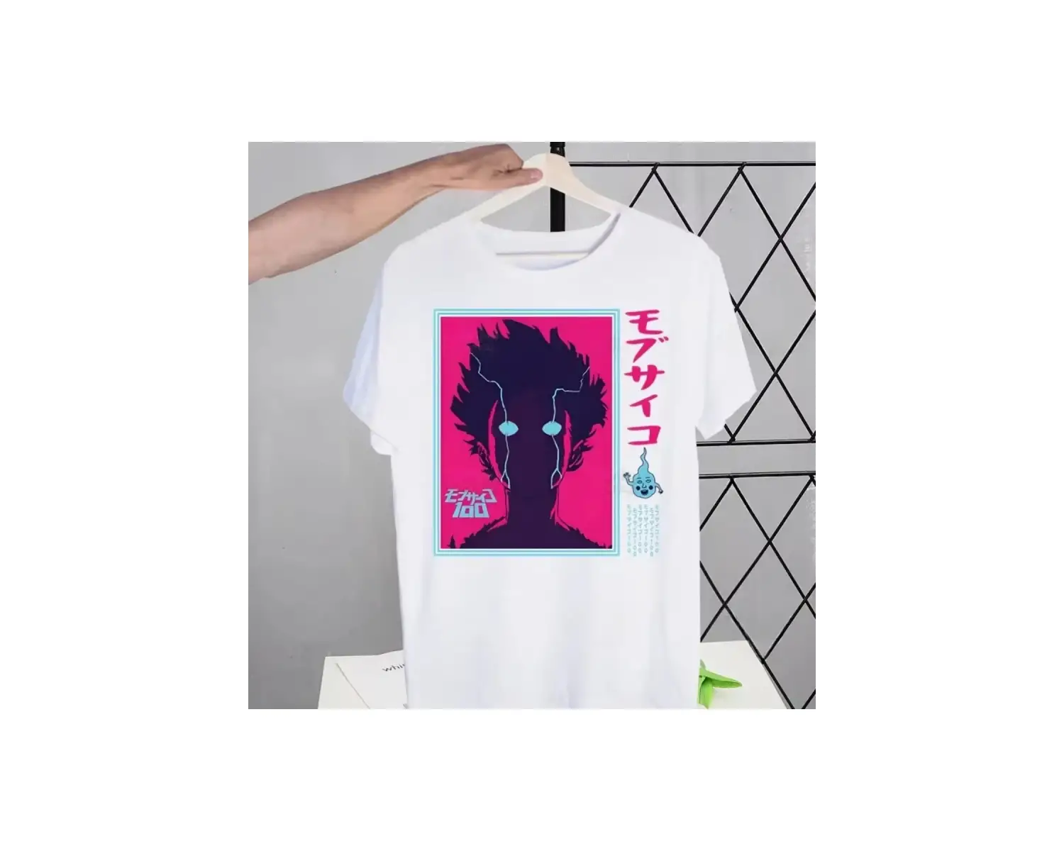 Beyaz Mob Psycho 100 Shigeo Kageyama Retro Yıkanmış Tees Tops Harajuku Bir Anime Mang