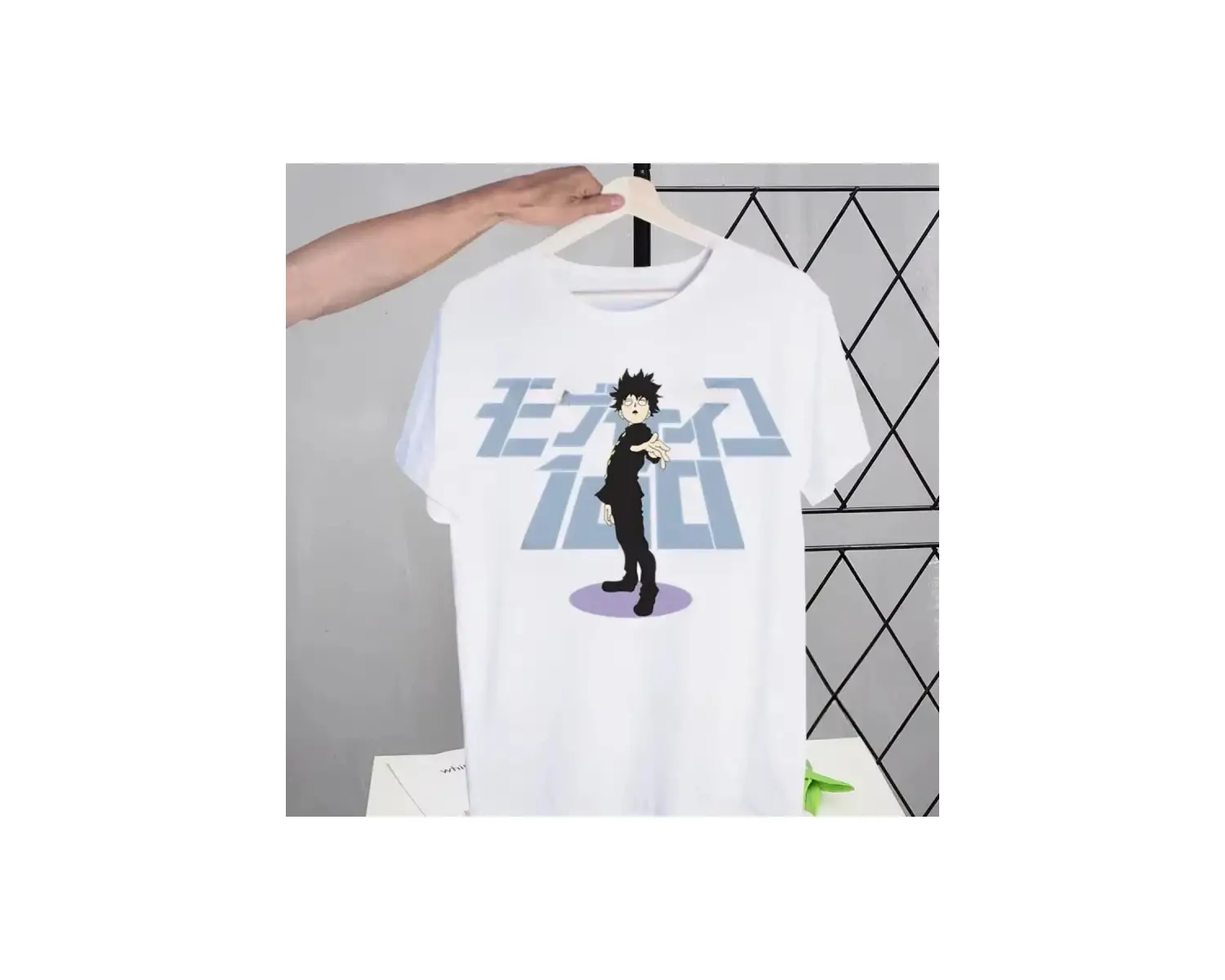 Beyaz Mob Psycho 100 Shigeo Kageyama Retro Yıkanmış Tees Tops Harajuku Bir Anime Mang