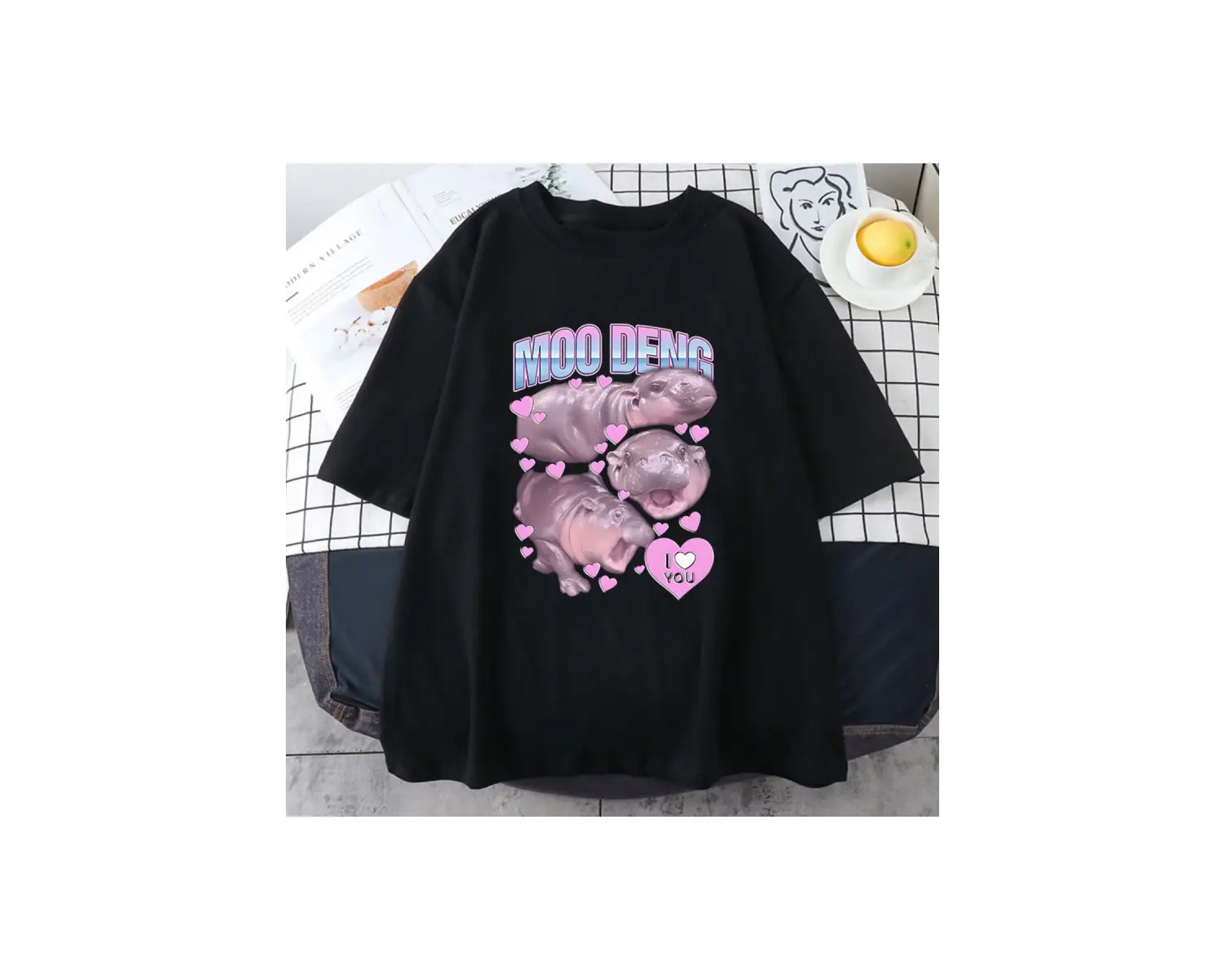 Beyaz Moo Deng Hippo yaz leri Ropa De Mujer karikatür gr