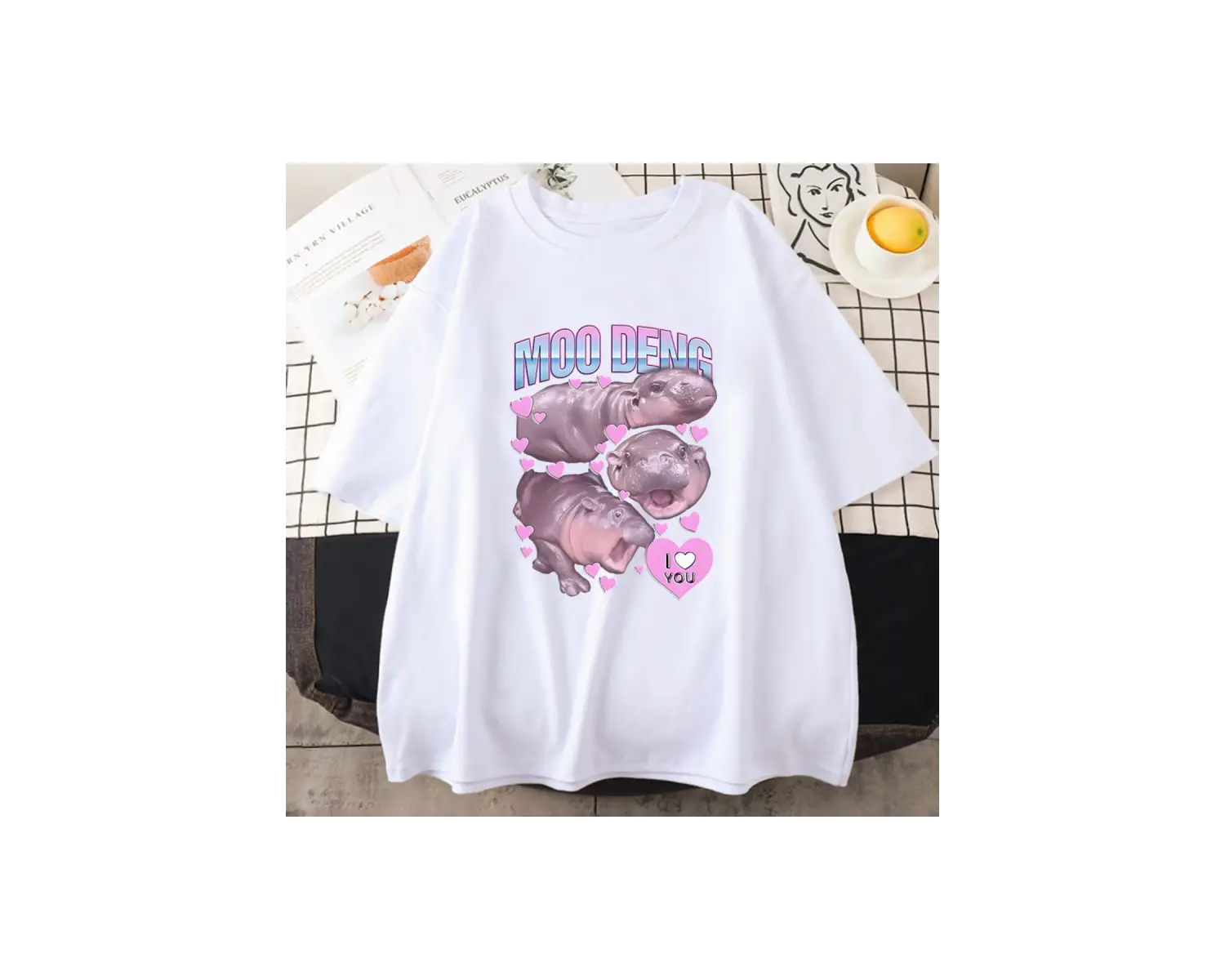 Beyaz Moo Deng Hippo yaz leri Ropa De Mujer karikatür gr