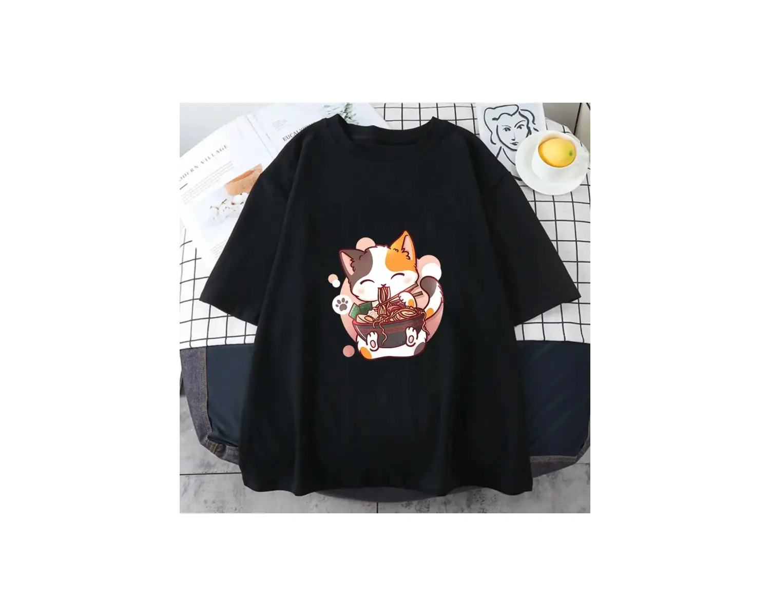 Beyaz Neko Dog köpek japon tarzı bluz yaz popüler Ka