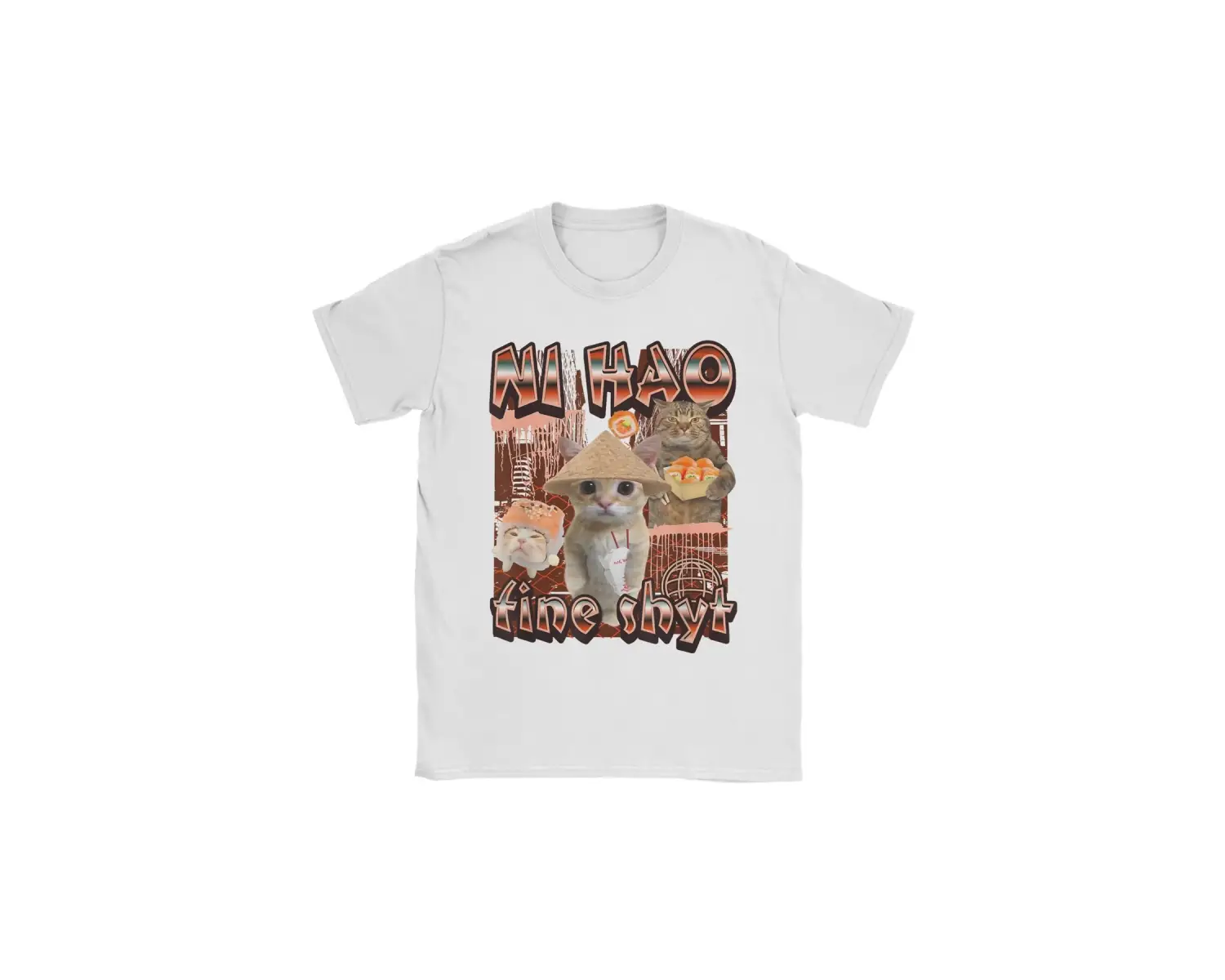 Beyaz Ni Hao Ince Shyt Meme Tee lar için Baskılı Komik Kedi Bootleg kıyaf