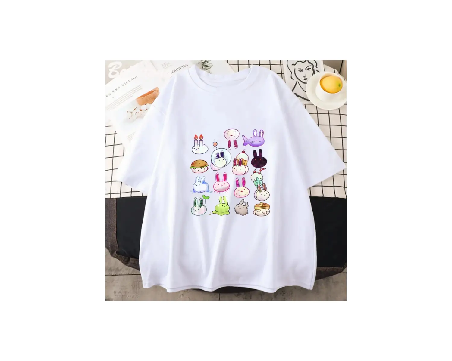 Beyaz Omori Yaz Baskı Harajuku Unisex Yaz Tshirt Jap