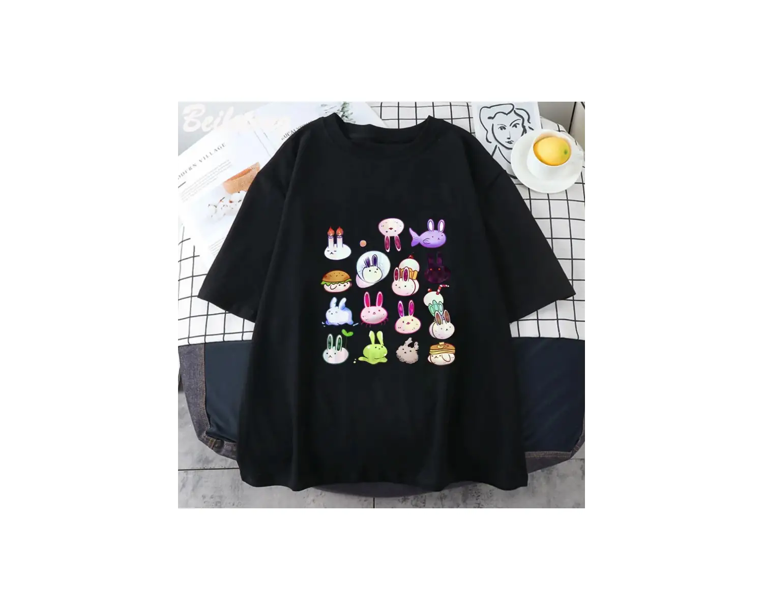 Beyaz Omori Yaz Baskı Harajuku Unisex Yaz Tshirt Jap
