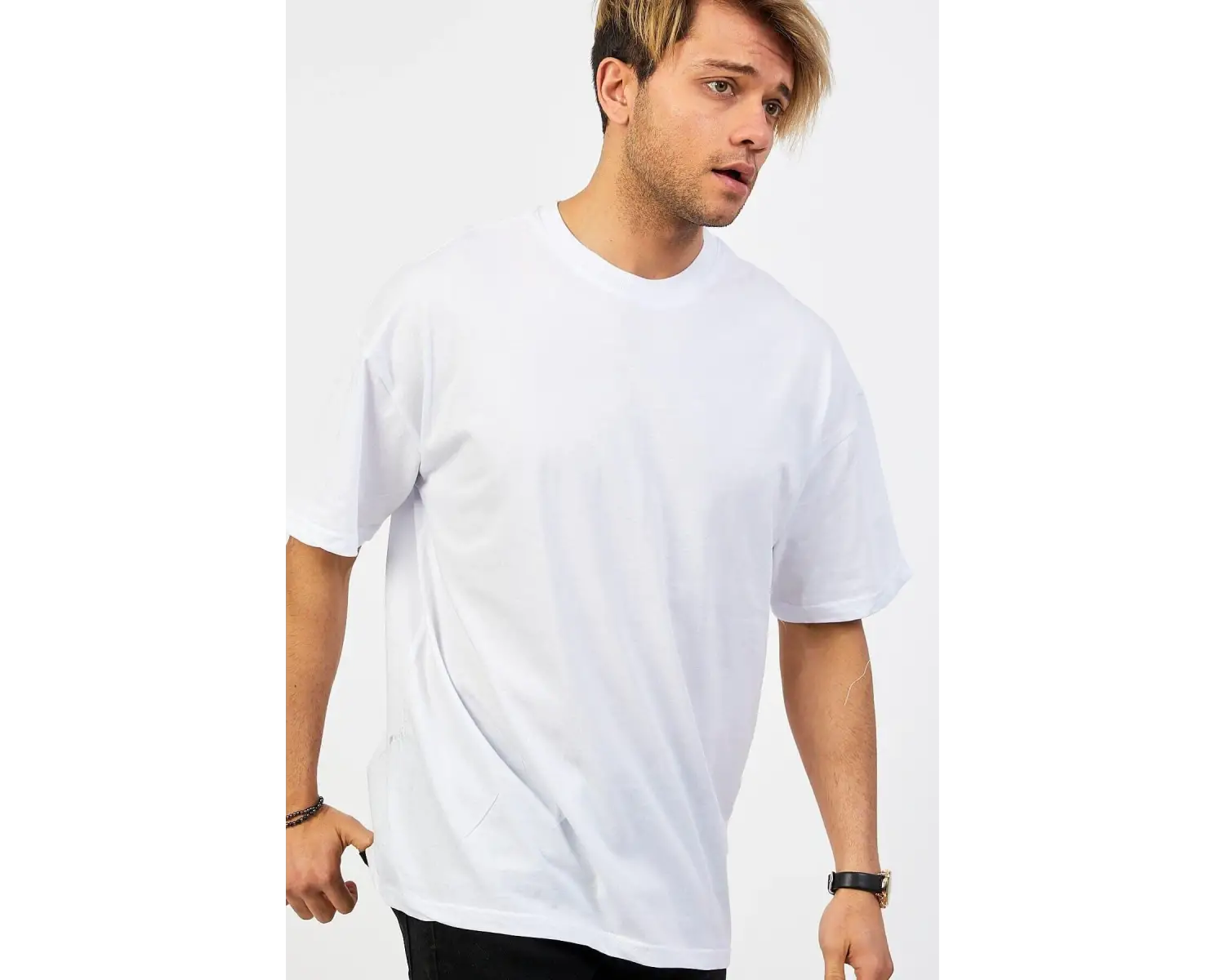 Beyaz Oversize Düz T-shirt