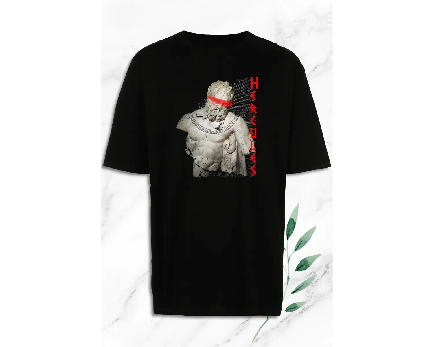 Beyaz Oversize Mitoloji Herkül Herakles Heykel Baskılı Tişört