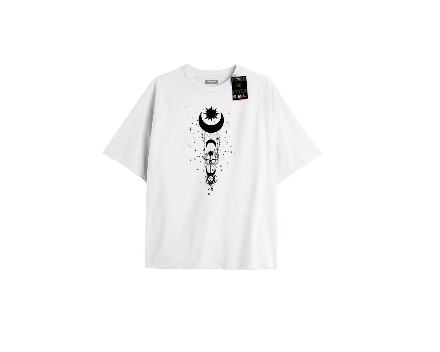 Beyaz Oversize T-shirt ay yıldız minimal Özel tasarım