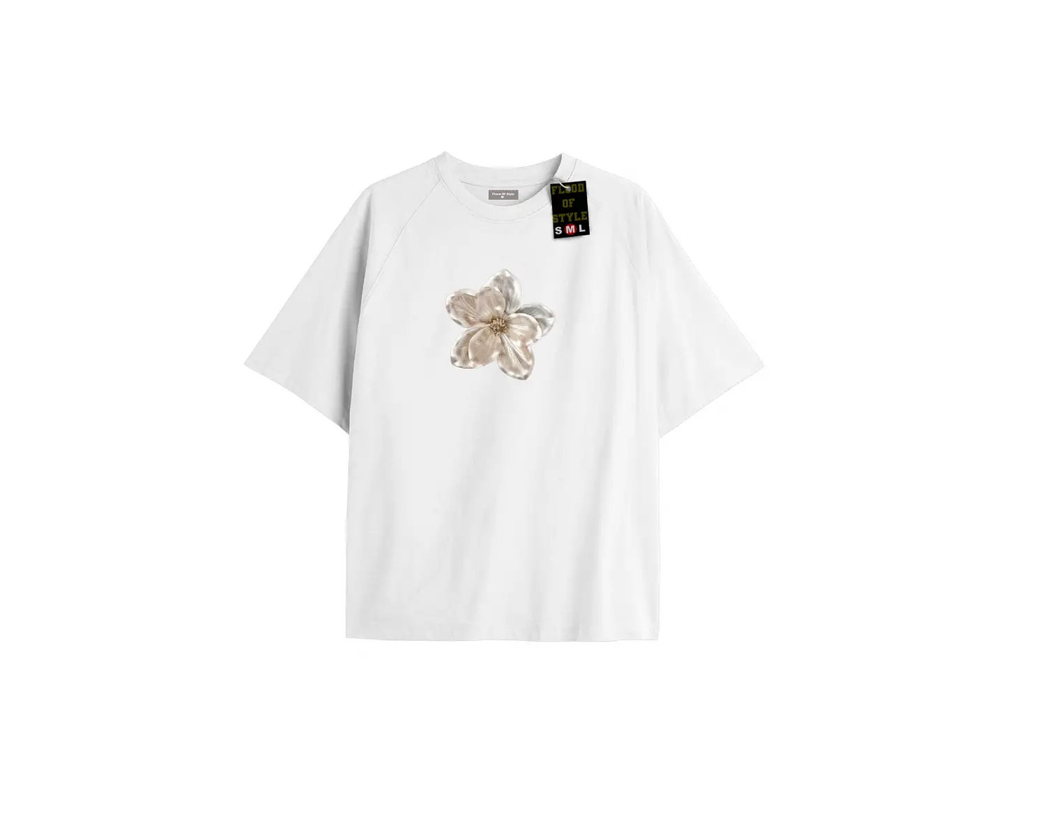 Beyaz Oversize T-shirt bej çiçek Özel tasarım