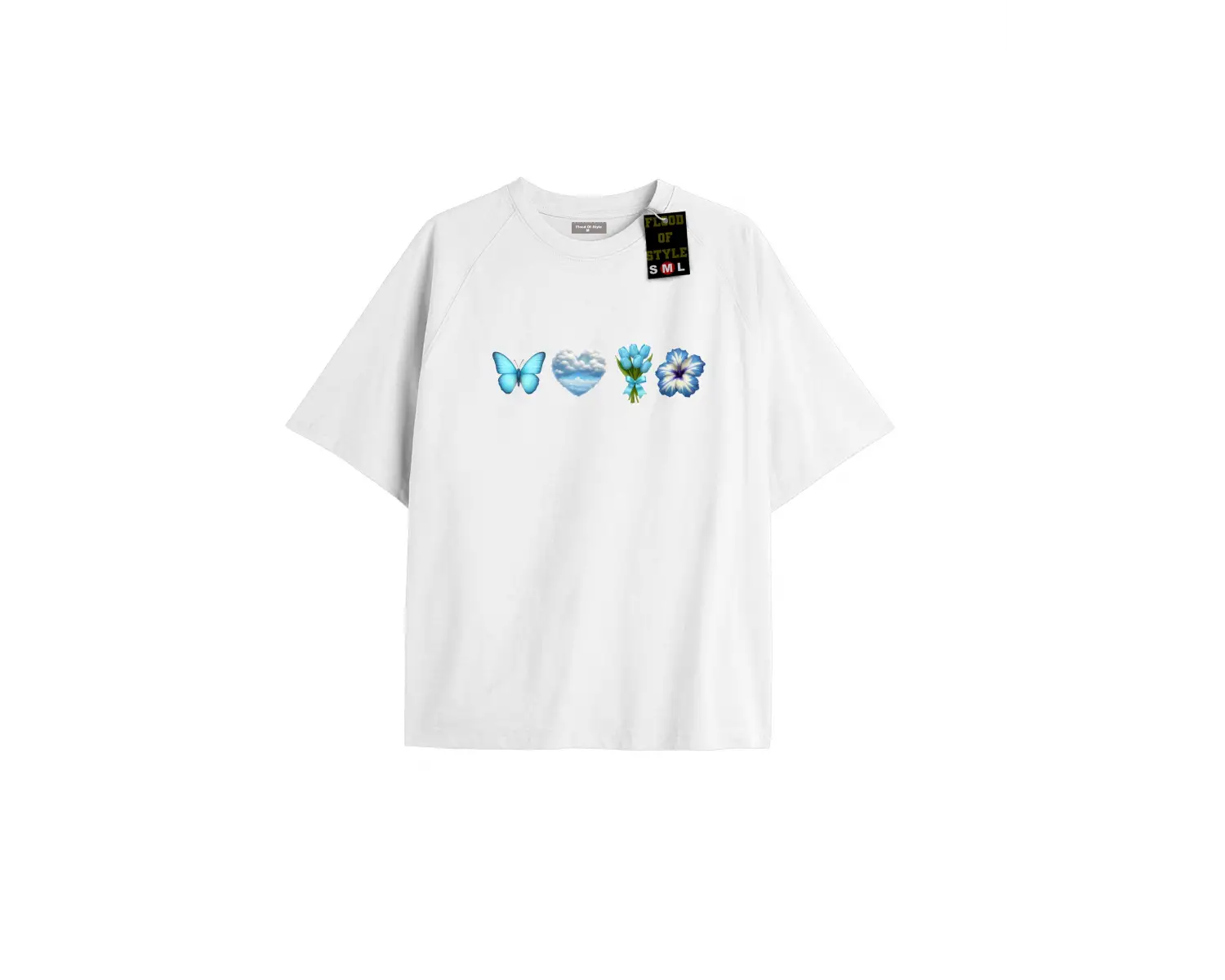 Beyaz Oversize T-shirt bulut kalpla lekelebek Özel tasarım