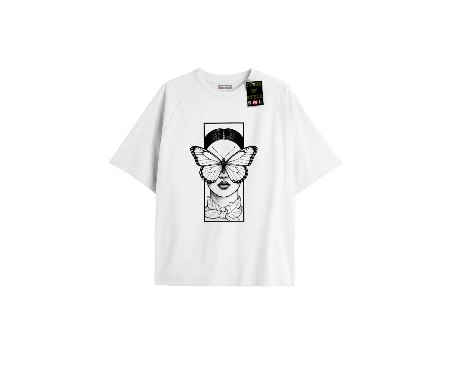 Beyaz Oversize T-shirt çerçeveyüzkelebek Özel tasarım